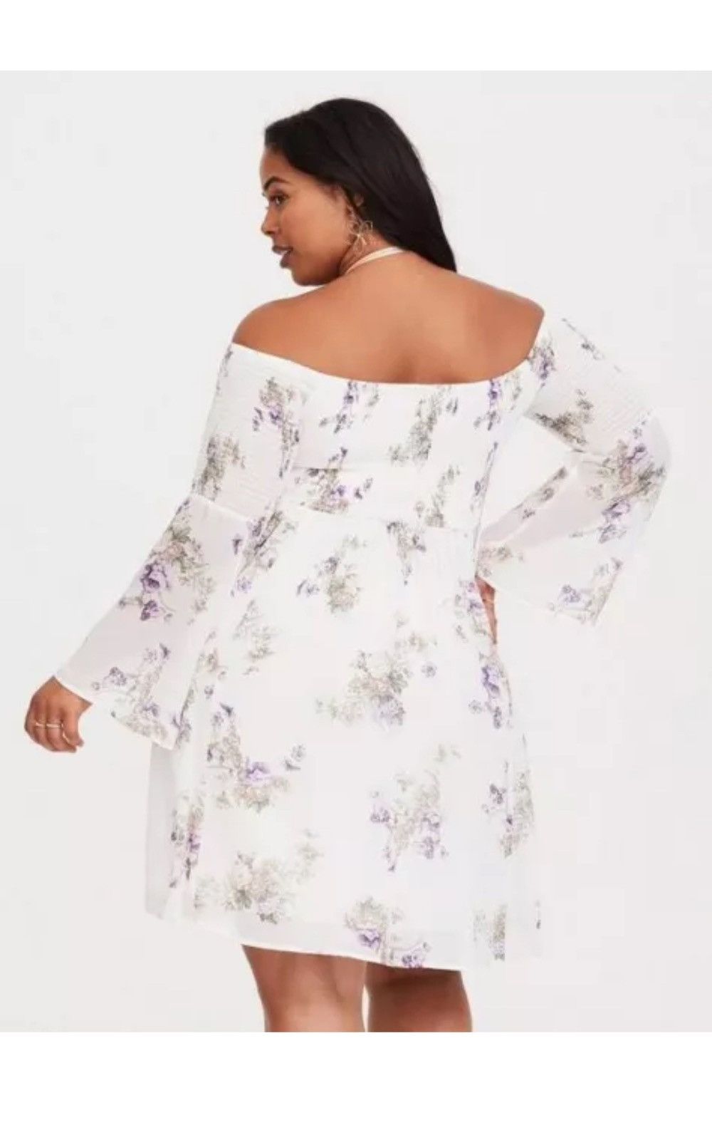 Torrid Torrid 3 Ivory Floral Smocked Off Shoulder Dress, Size 3 Size 3XL / US 20-22 - 2 Thumbnail