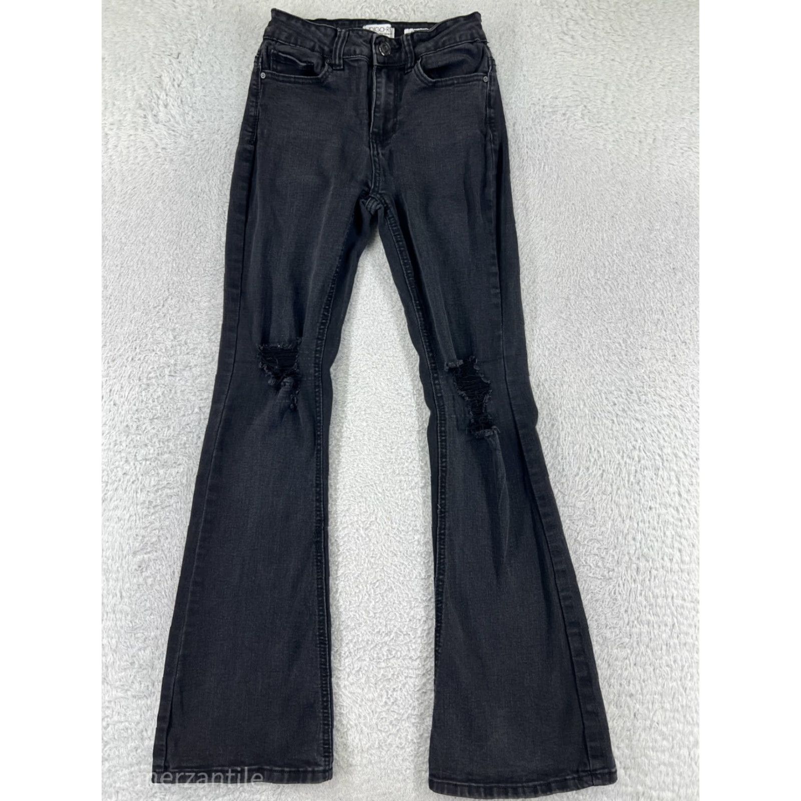 Vintage VINTAGE Indigo Rein Jeans Womens 3 Black Denim Flared Distressed Cotton Blend Hook: Zip, Logo Size 26" / US 2 / IT 38 - 2 Thumbnail