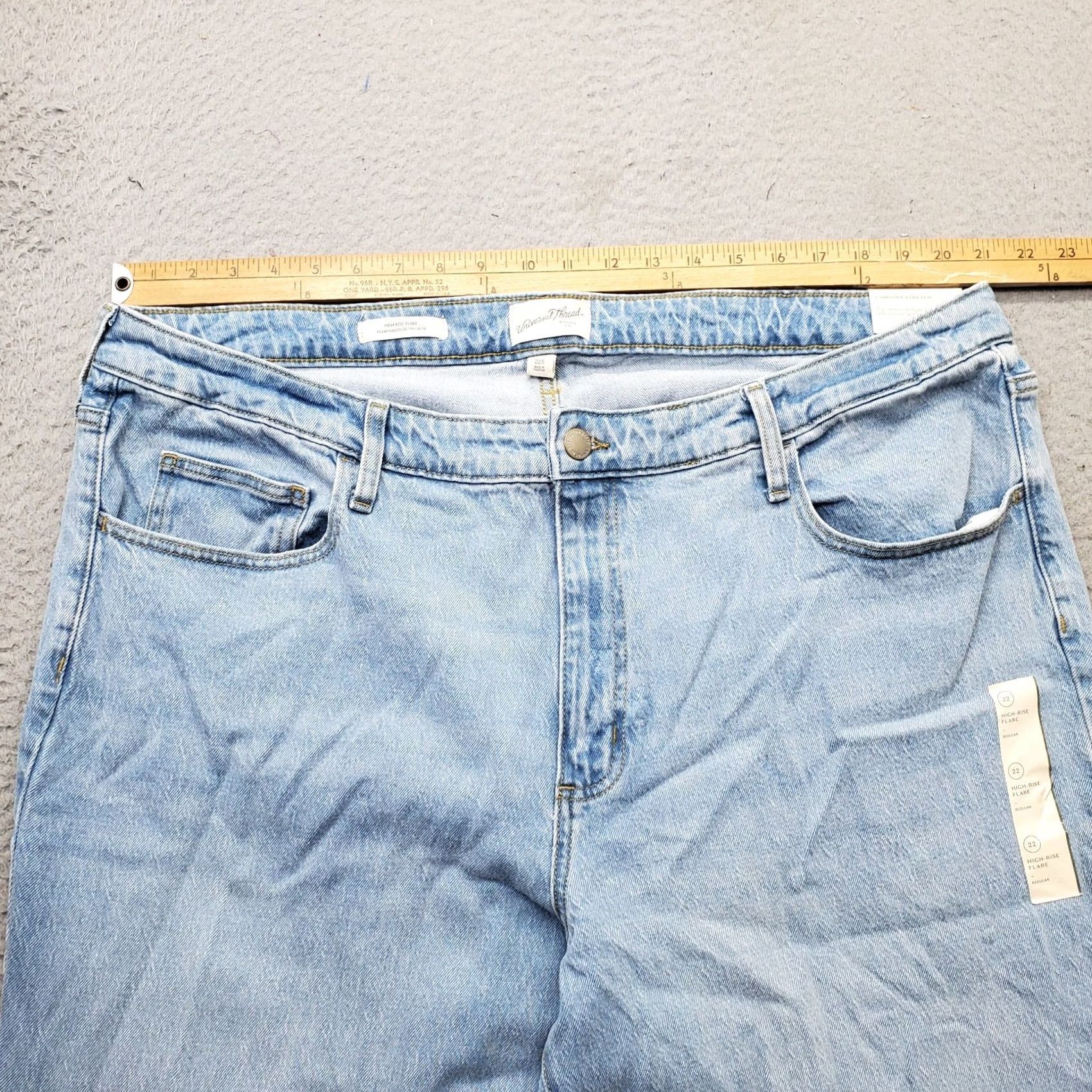 Vintage Universal Thread Womens High-Rise Flare Jeans 22 Blue Comfort Stretch 5-Pocket Denim Regular 31" Inseam Mens Womens Boys Girls Size 40" / US 18 - 5 Thumbnail