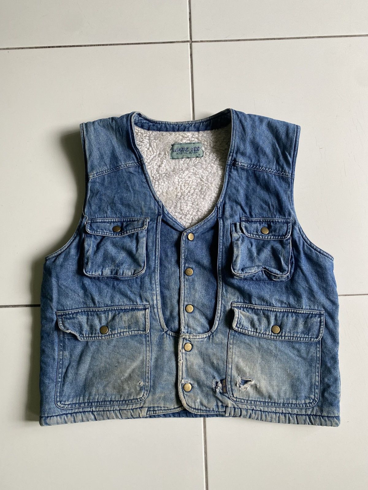 Japanese Brand × Vintage Vintage white bird jeans Sherpa tactical jacket Size US M / EU 48-50 / 2 - 1 Thumbnail