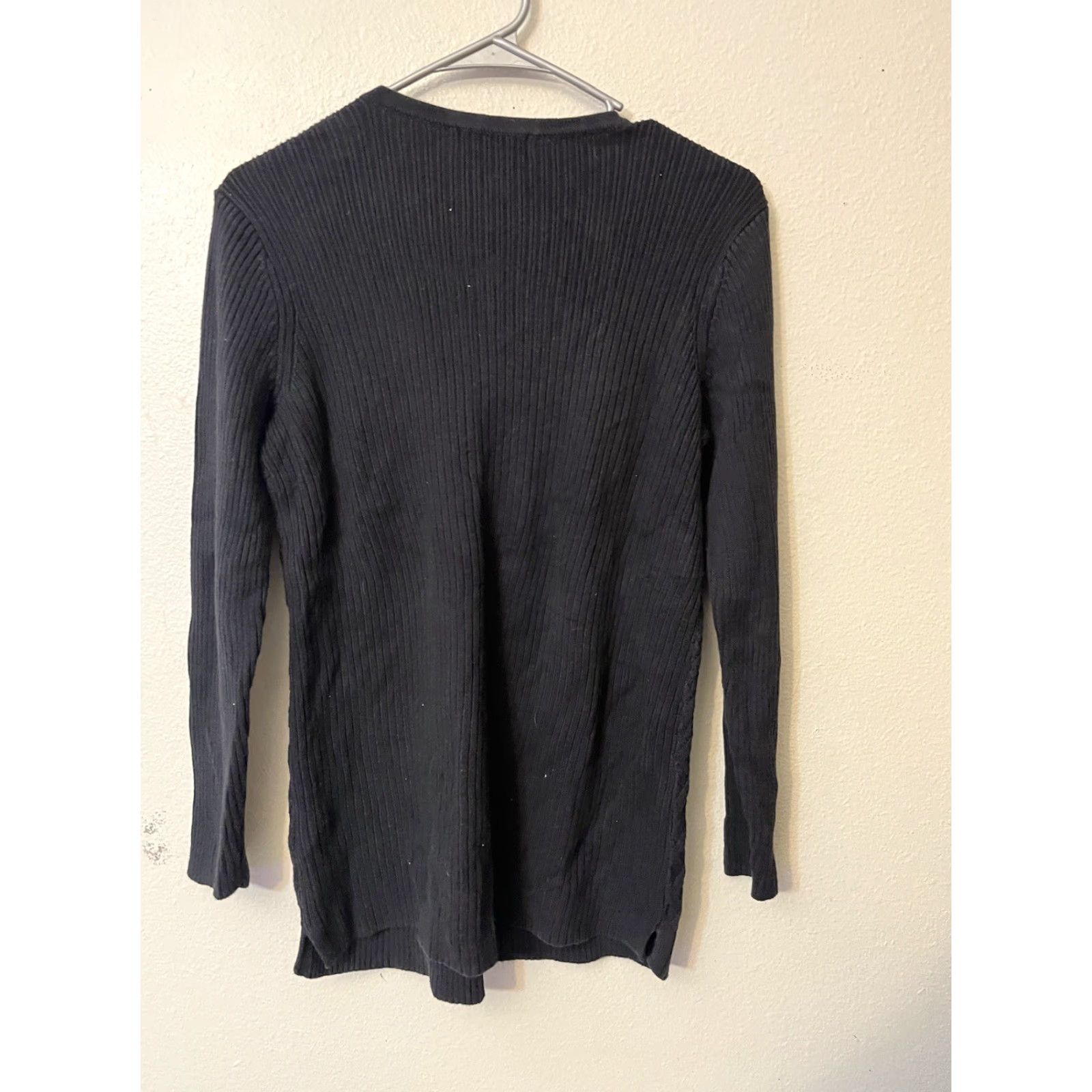 Lands' End Lands' End Black 100% Cotton V Neck Cable Knit Sweater Size S Women's Regular Long Sleeve Pullover Knit Basic Fall Winter 6-8 Size S / US 4 / IT 40 - 2 Thumbnail