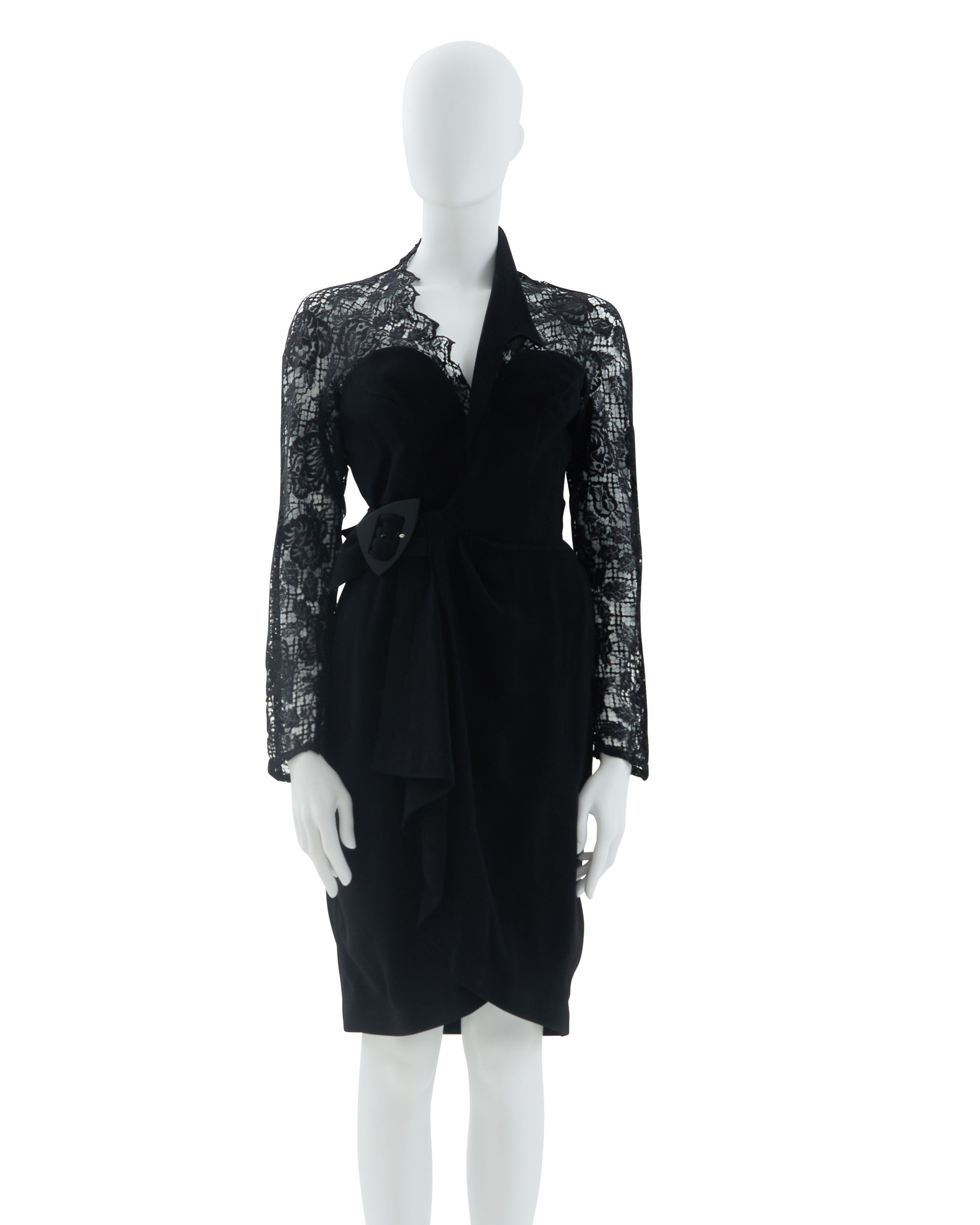 Thierry Mugler 1980s Black rayon blend crepe asymmetrically draped dress Size M / US 6-8 / IT 42-44 - 1 Thumbnail