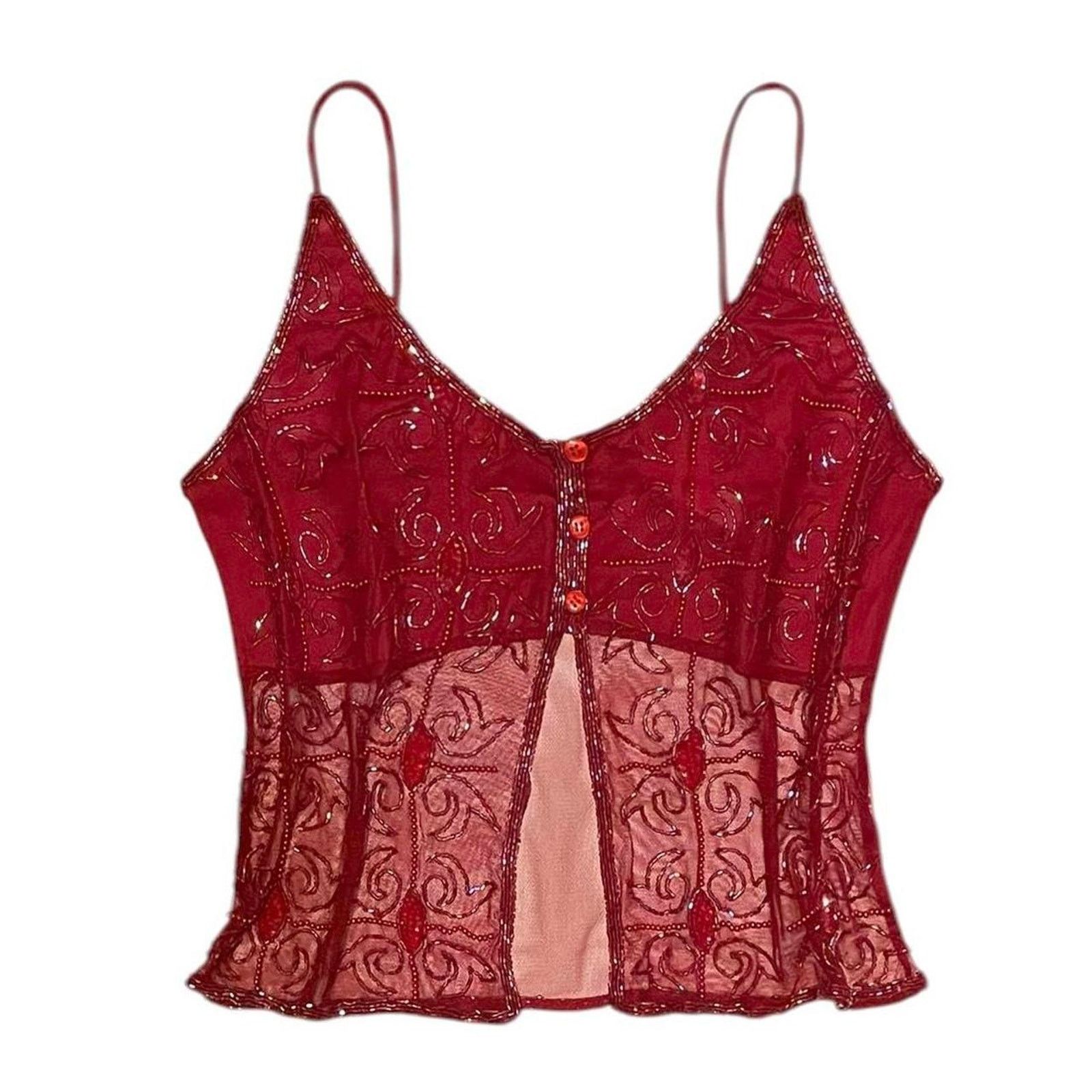 Madness Deadstock VTG Y2K 90s fairy gothic sheer red mesh tank top Size S / US 4 / IT 40 - 1 Thumbnail