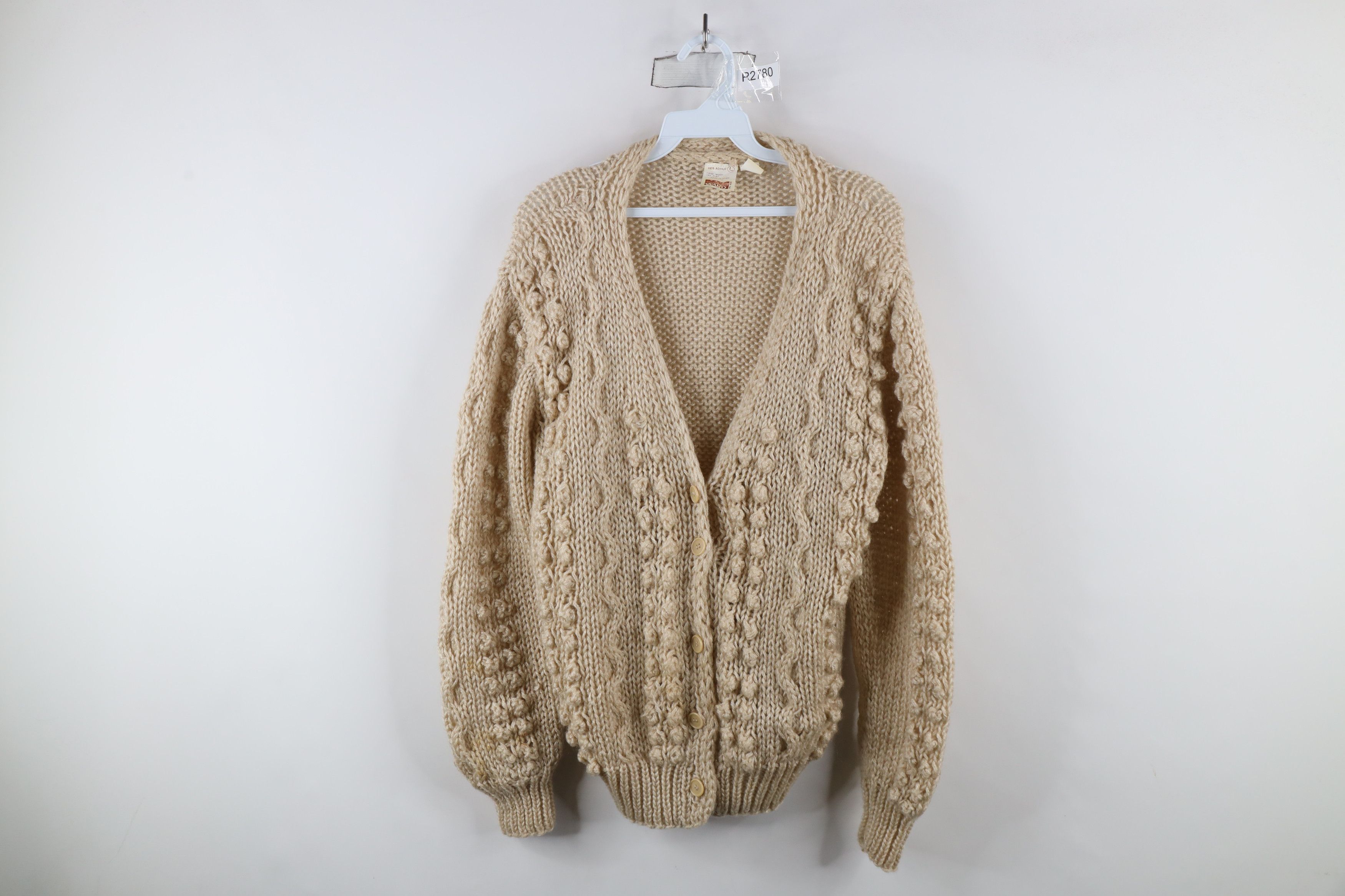 Vintage Vintage 70s Streetwear Knobby Knit Cardigan Sweater Beige Size L / US 10 / IT 46 - 1 Thumbnail