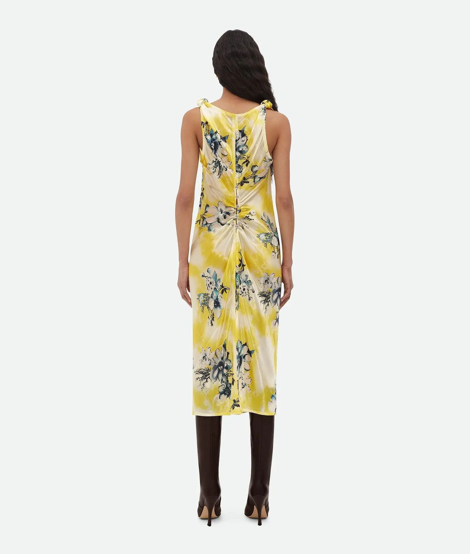 Bottega Veneta o1bcso1str0725 Floral Cupro Midi Dress in Multicolor Size M / US 6-8 / IT 42-44 - 3 Thumbnail