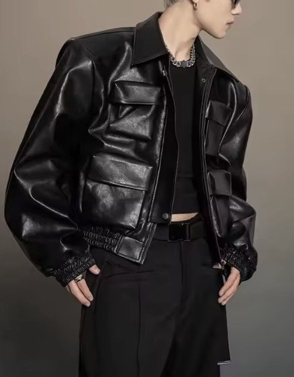 Japanese Brand Distressed Oversized PU Leather Bomber Jacket Size US M / EU 48-50 / 2 - 8 Thumbnail