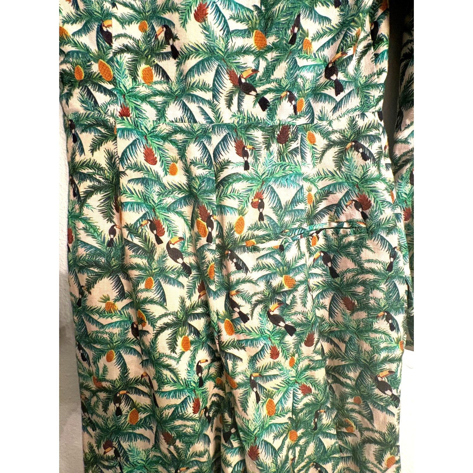 Farm Rio FARM RIO | Tropical Mini Toucan Blazer Jumpsuit | Linen |XS Size 25" / US 0 / IT 36 - 13 Thumbnail