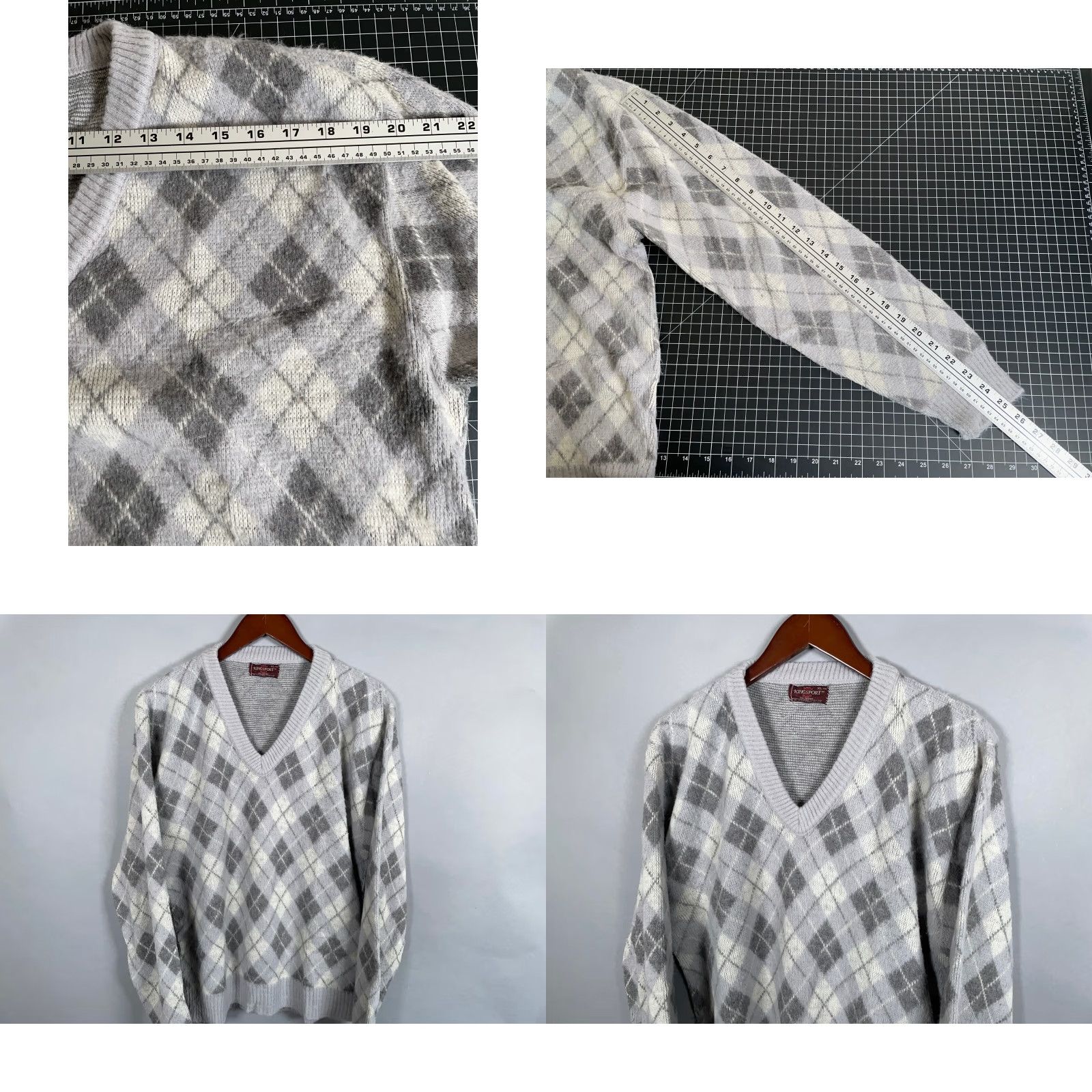 Vintage VINTAGE Kingsport Argyle Diamond V-Neck Sweater Adult Large Gray Purple Lightweight Knit Men Pullover 80s Preppy Hipster Retro Mens Size US L / EU 52-54 / 3 - 8 Thumbnail