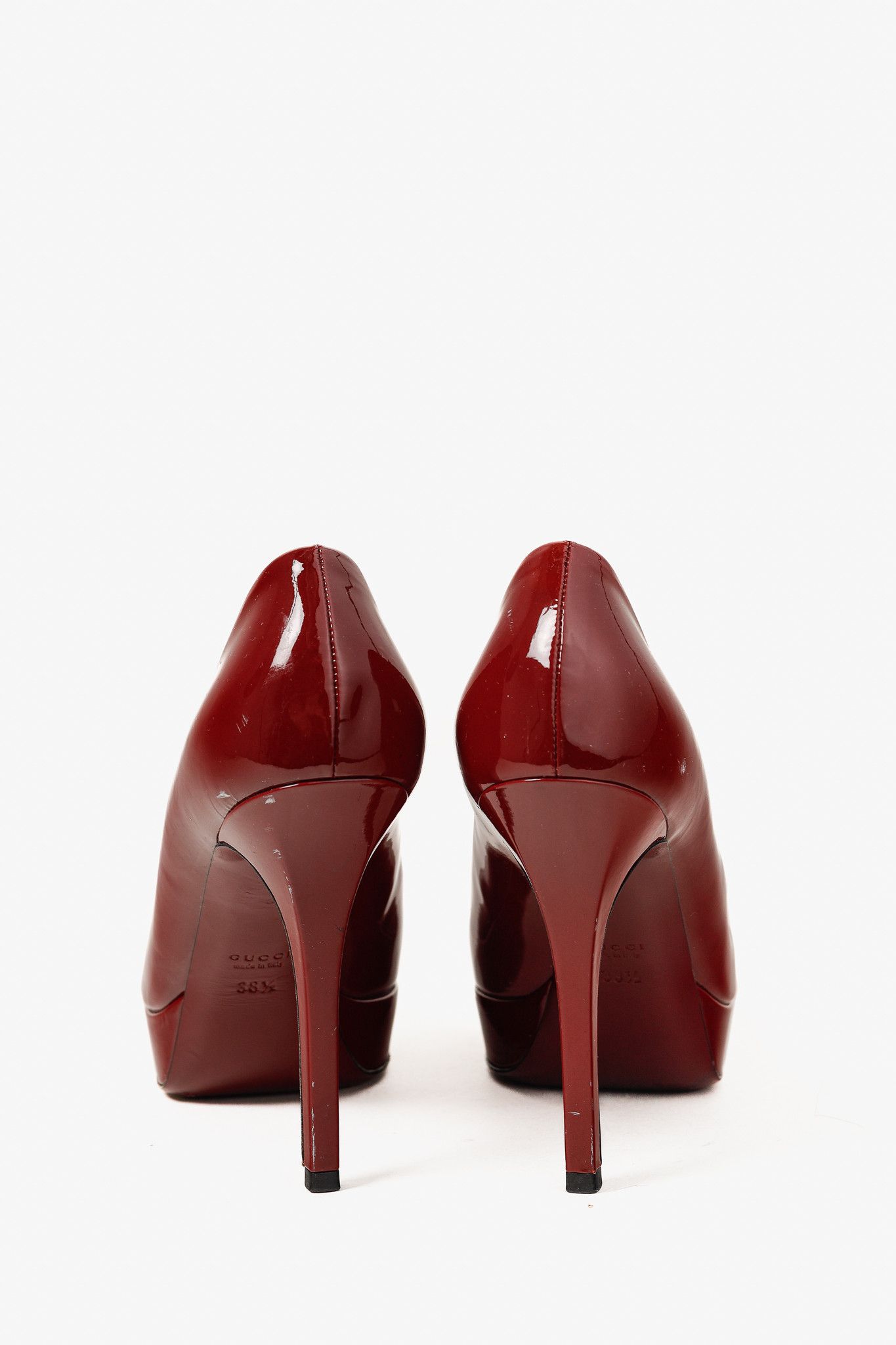 Gucci Gucci Burgundy Vernice Crystal Square-Toe Platform Pumps Size US 8 / IT 38 - 3 Thumbnail