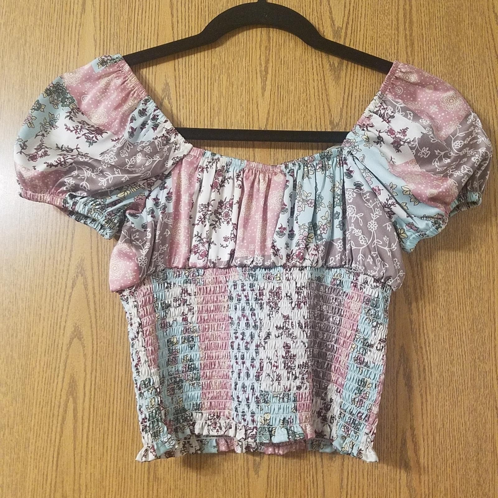 Designer Just Polly Floral Patchwork Puff Sleeve Top Size XS Size XS / US 0-2 / IT 36-38 - 2 Thumbnail