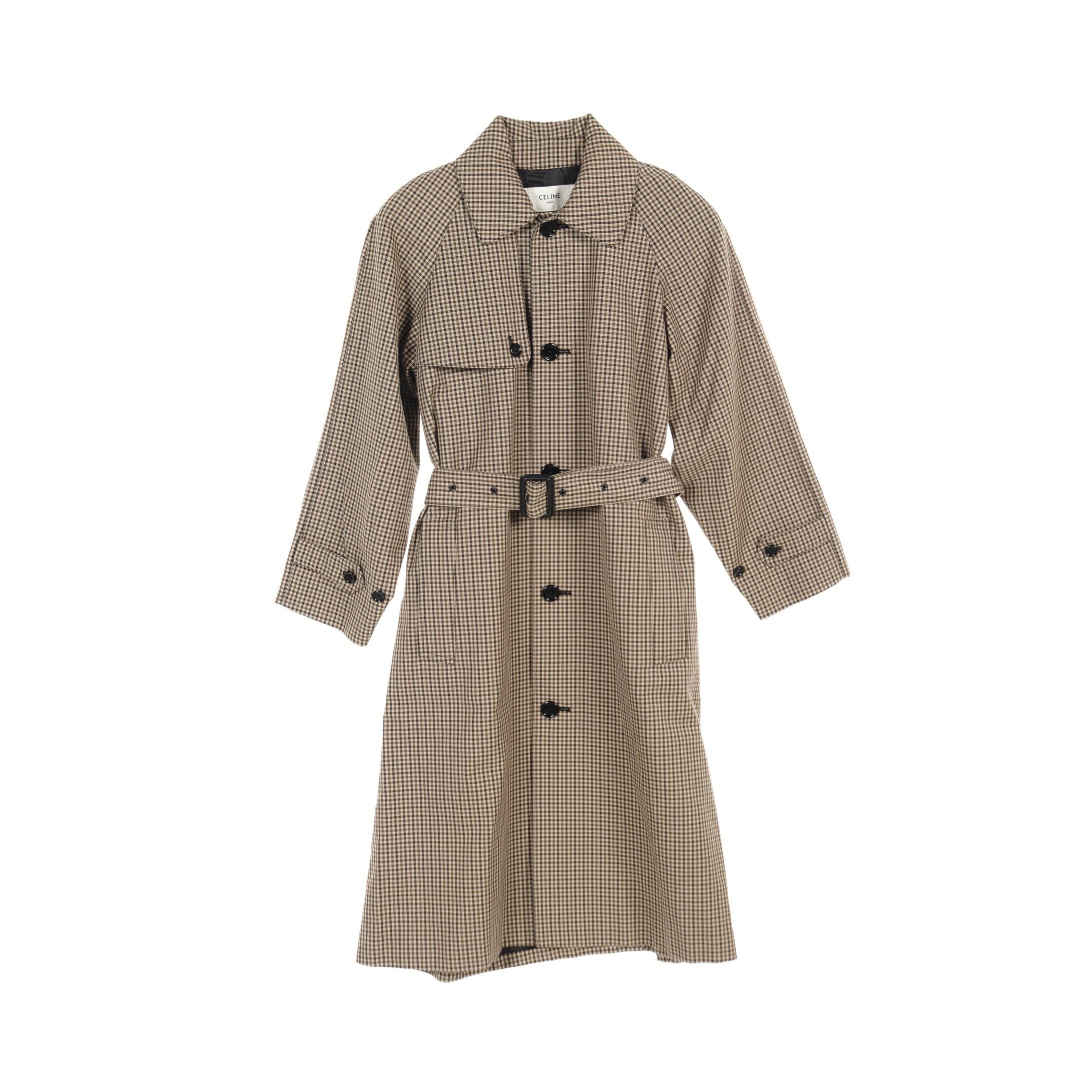 Celine Celine Romy Trench Coat Long Check Wool Beige Multicolor Size ONE SIZE - 1 Thumbnail