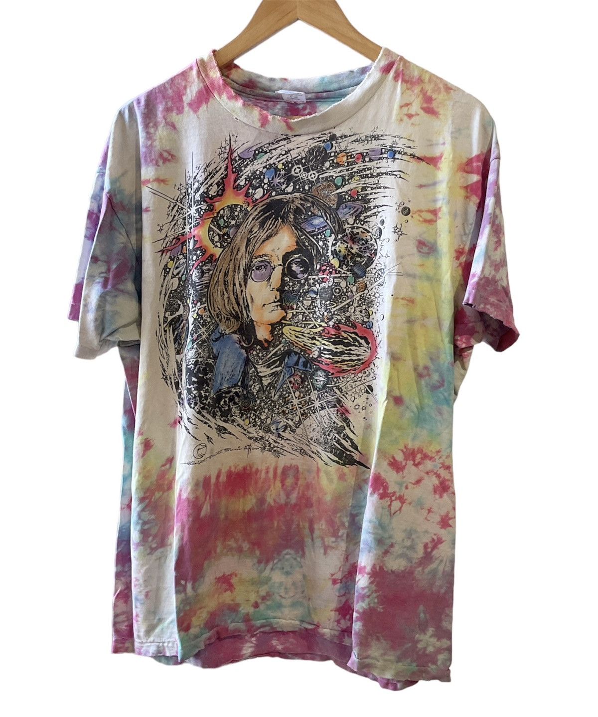 image of Band Tees x Vintage 1970’S/1980’S John Lennon Ralph Hawke Manis Tie Dye Tee in Tie/Dye (Size XL)