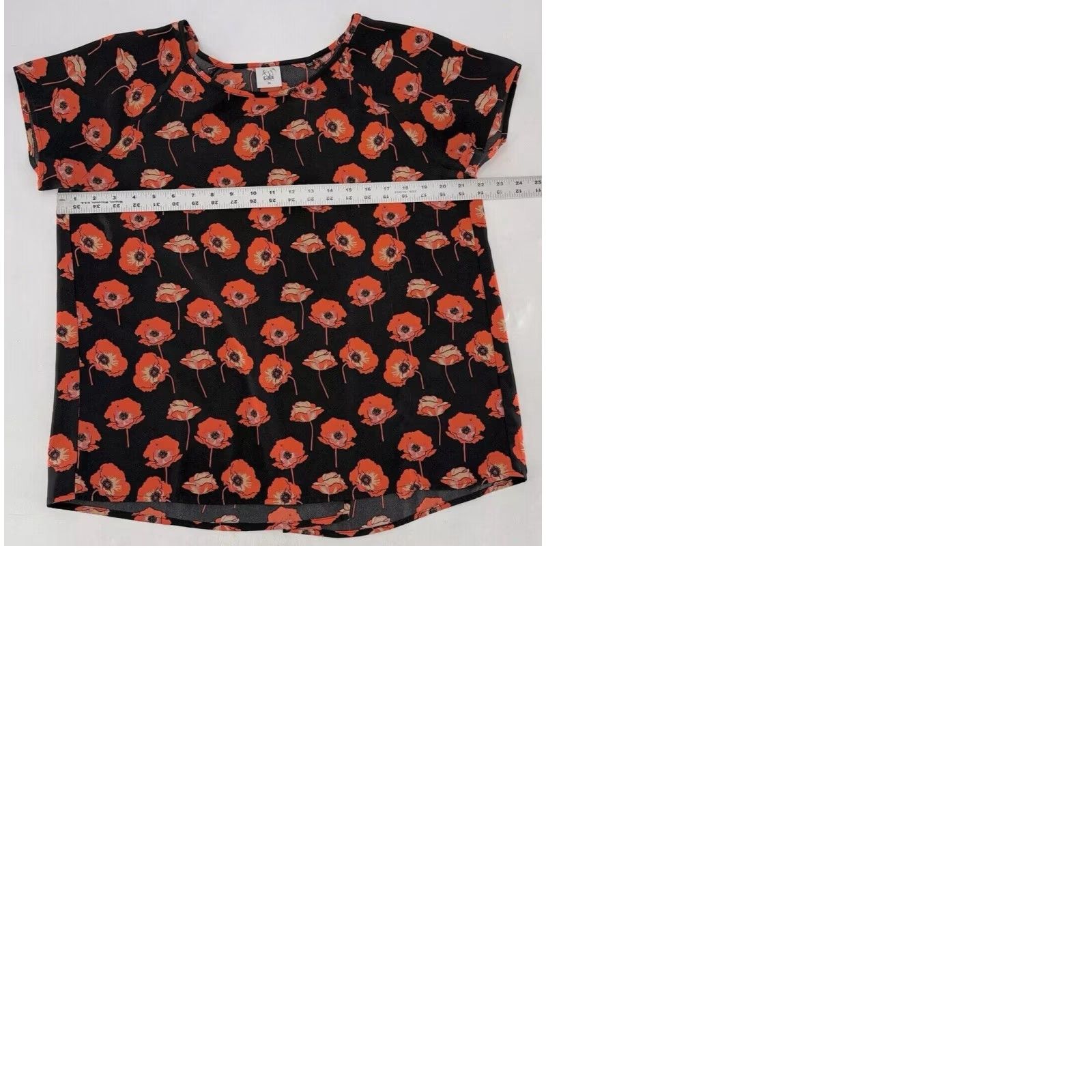 Vintage CAbi Flanders Poppy Blouse Black Red Short Sleeve Split Back Size M Floral Size M / US 6-8 / IT 42-44 - 9 Thumbnail