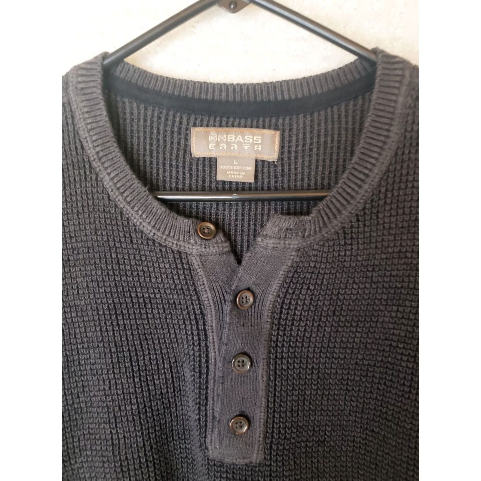 Vintage G.H. Bass & Co Henley Pullover Sweater Mens L Dark Gray Ribbed Knit Mock Neck Long Sleeve Casual Wear Regular Fit Size US L / EU 52-54 / 3 - 4 Thumbnail