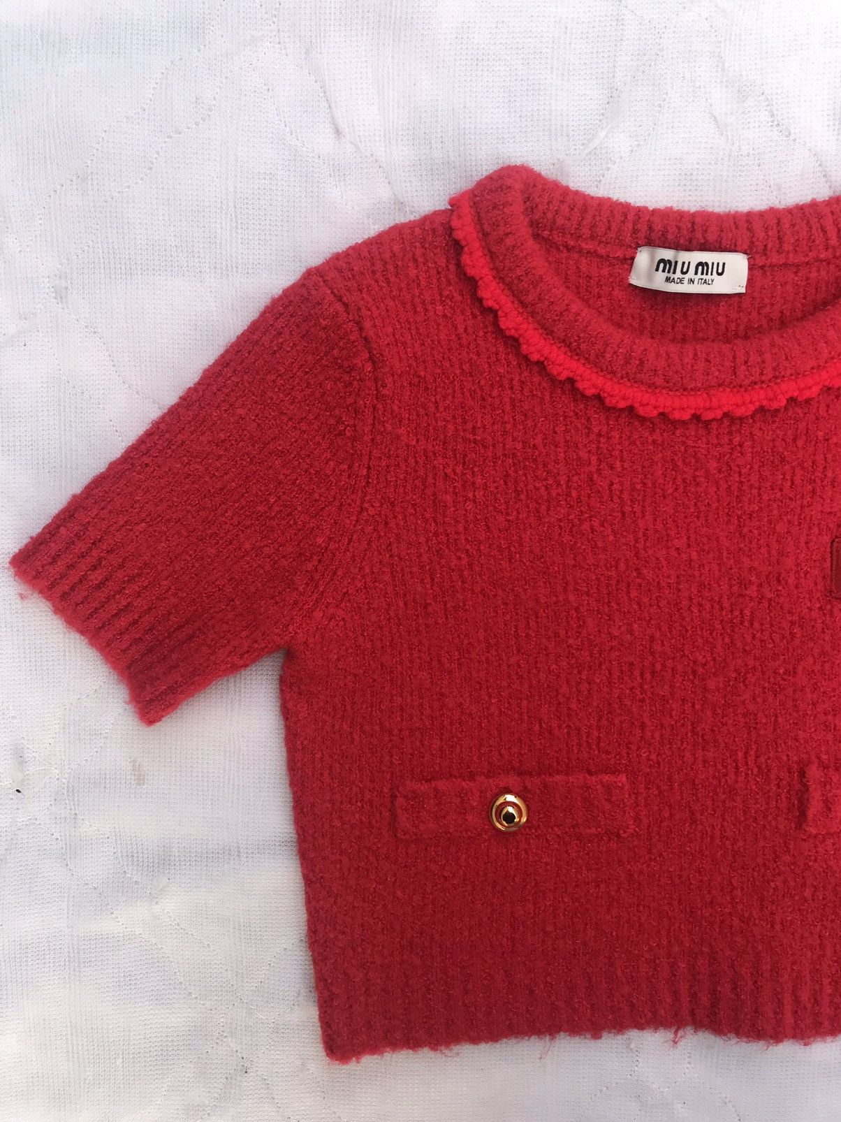 Miu Miu MIU MIU Red Knit Pull Over Short Sleeve Wool Sweater Top Size XS / US 0-2 / IT 36-38 - 10 Thumbnail