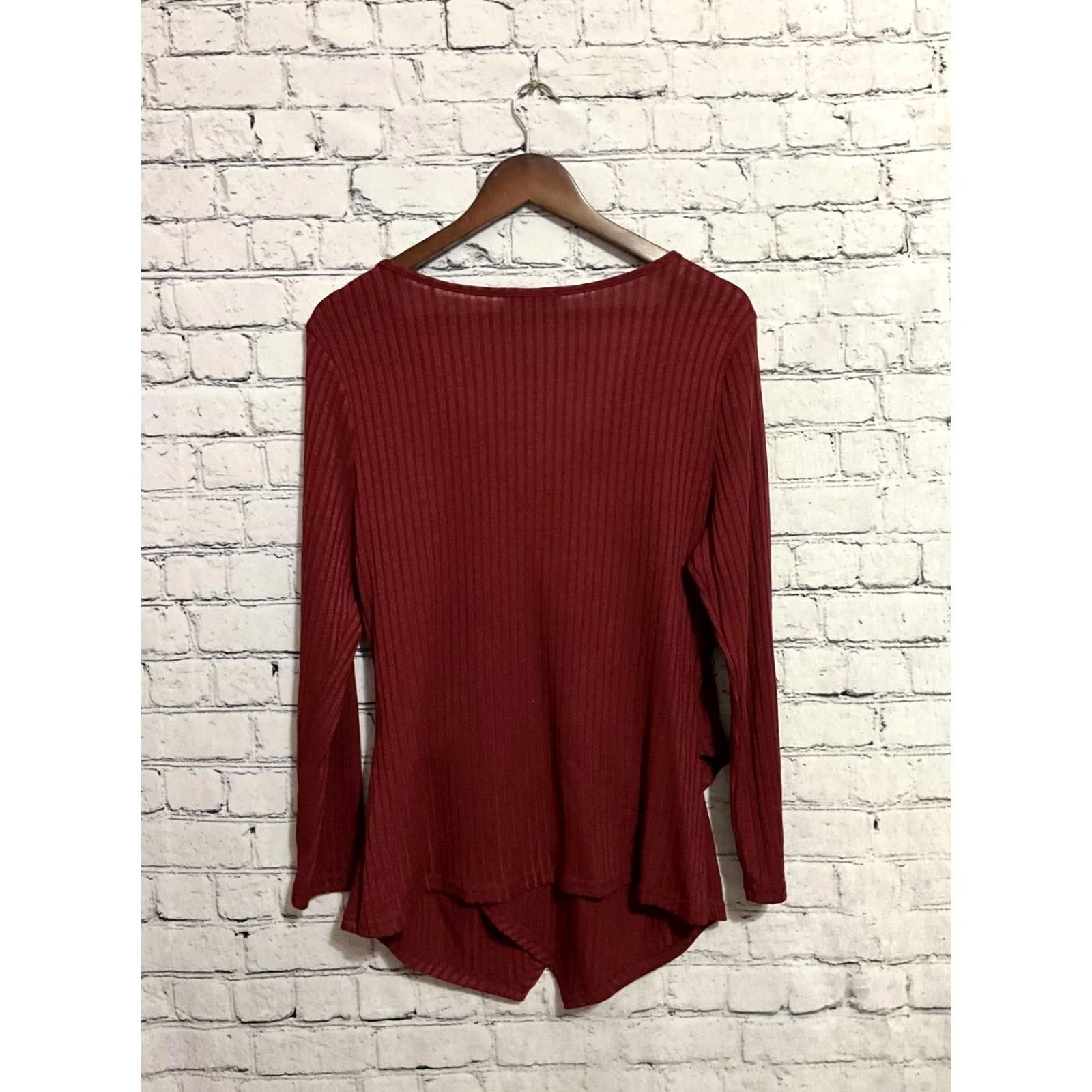 Vintage Bloomchic Jersey Top Burgundy Long Sleeve V-Neck Ribbed Size 12 Women Regular Size XL / US 12-14 / IT 48-50 - 3 Thumbnail