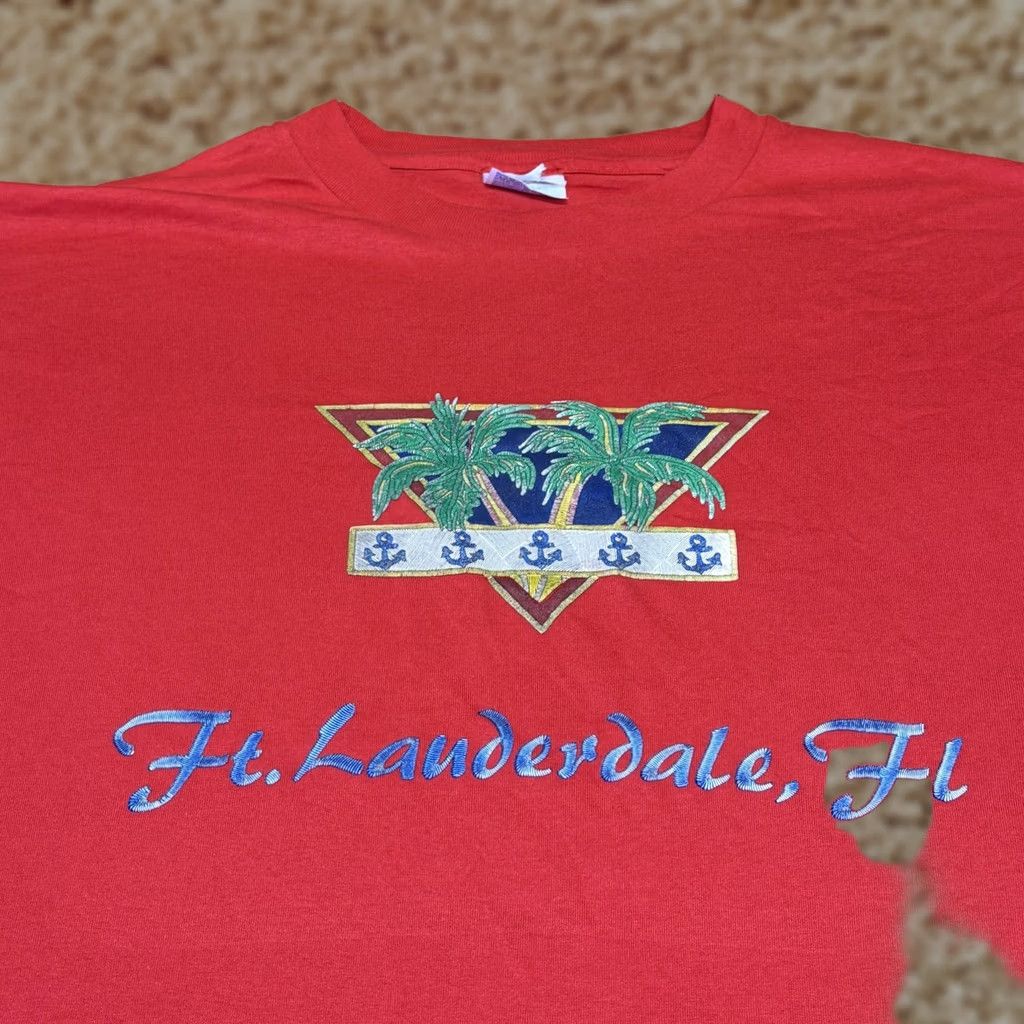 Hanes VINTAGE Hanes Shirt Mens 2XL Red Ft Lauderdale FL Palm Trees Embroidered 90s Size US XXL / EU 58 / 5 - 1 Thumbnail