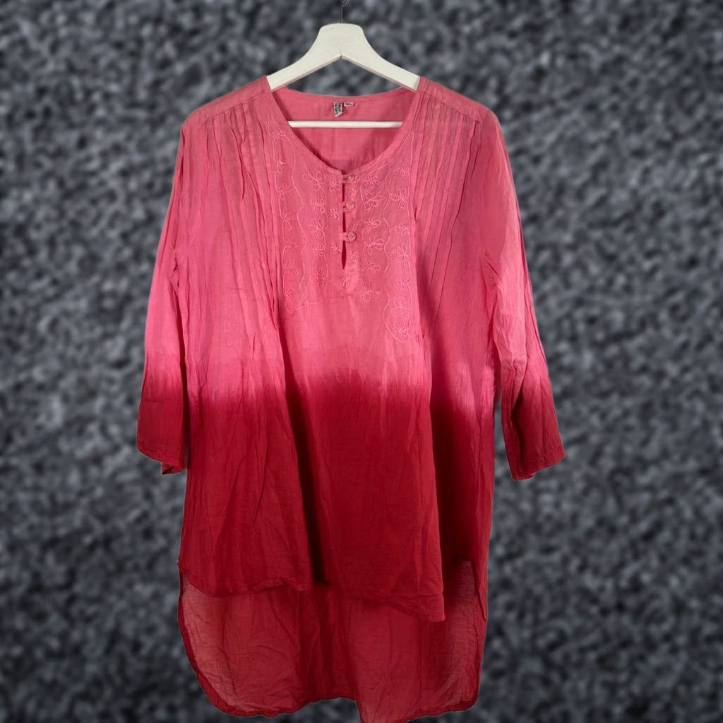ESPIRIT Paths The Spirit Women Pink Ombre 3/4 Sleeve Embroidered Tunic Top M/L Cotton Size M / US 6-8 / IT 42-44 - 1 Thumbnail