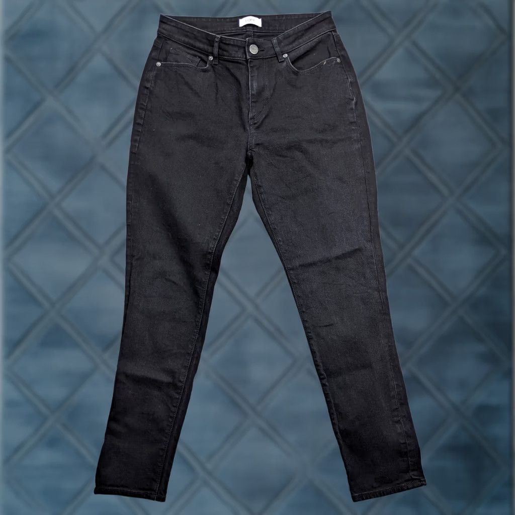 Loft LOFT Curvy Flare Jeans Womens 14 Blue Dark Wash Mid Rise 32 Inseam Zip Fly Stretch Button WAISTLYeah? Size 25" / US 0 / IT 36 - 1 Thumbnail