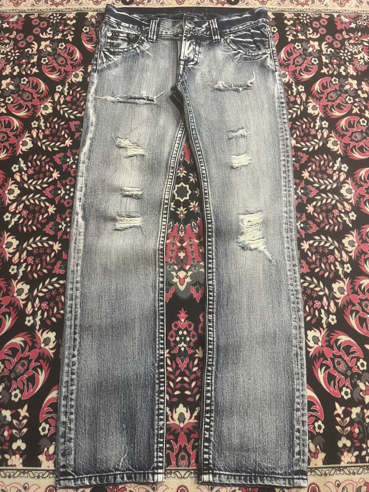 Japanese Brand Vence Ashes Grey Distressed Slim Straight Ripped Jeans Size 31" - 1 Thumbnail