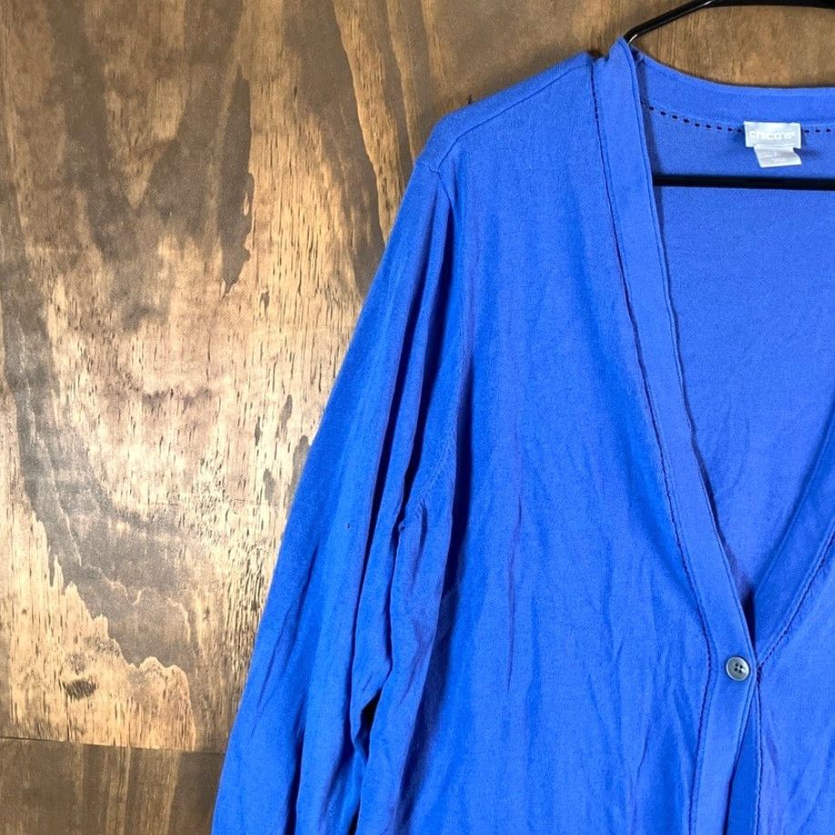 Vintage VINTAGE Chicos Cardigan Sweater Blue V-Neck Button Front Long Sleeve XL Women’s Knit Stretch Relaxed Casual Workwear Size XL / US 12-14 / IT 48-50 - 4 Thumbnail
