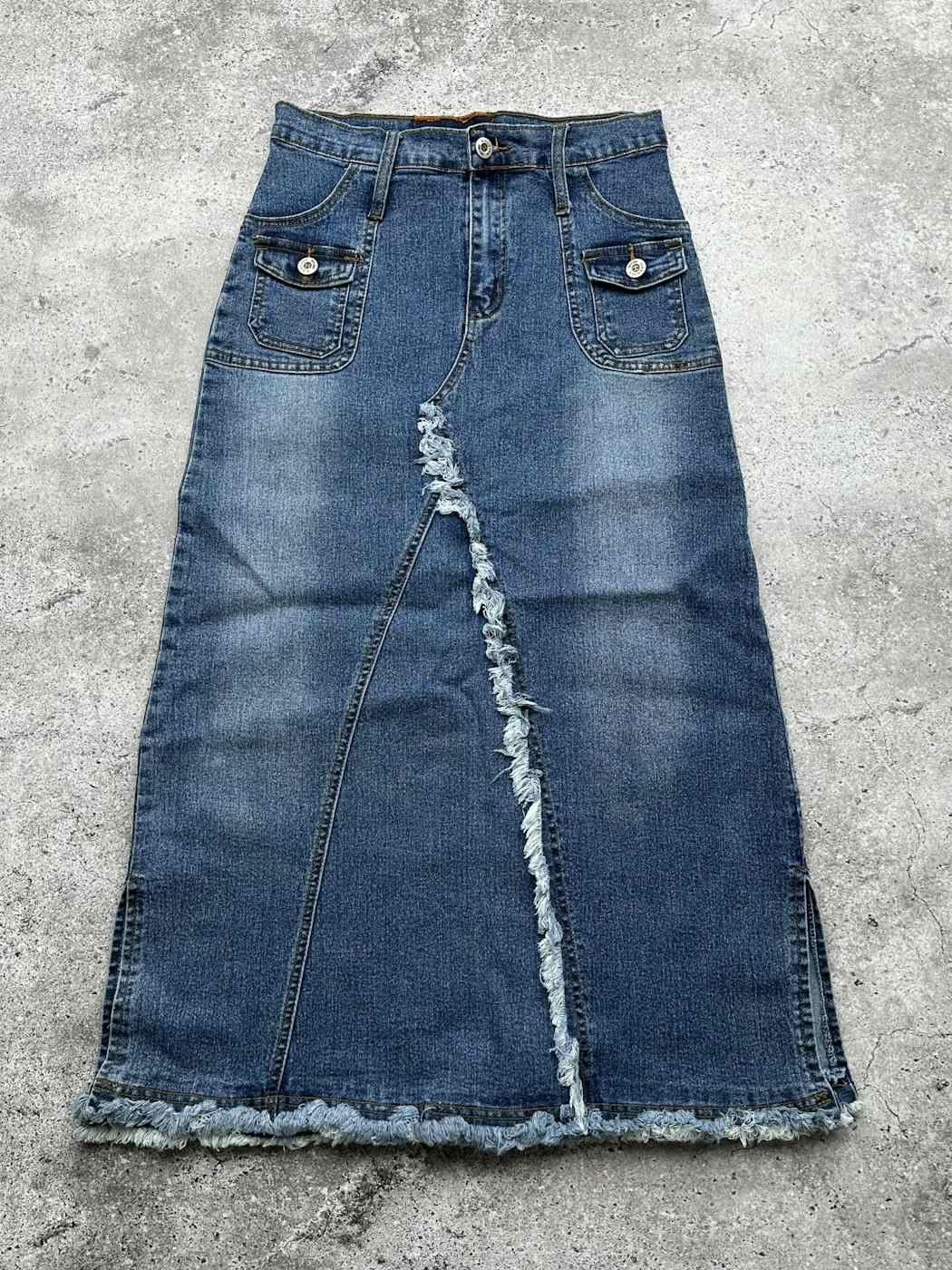 image of Avant Garde x Vintage Denim Maxi Skirt in Blue, Women's (Size 26)