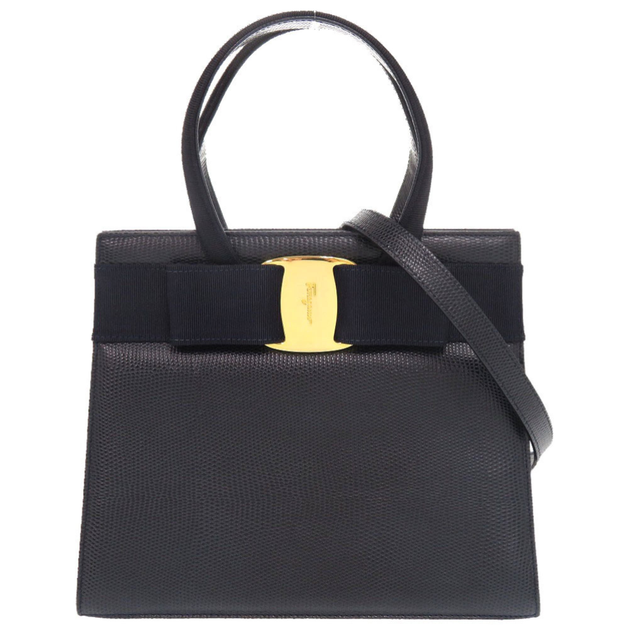Salvatore Ferragamo Excellent condition Salvatore Ferragamo Vara ribbon embossed leather navy 2-way handbag/shoulder bag 0573Salvatore Size ONE SIZE - 1 Thumbnail