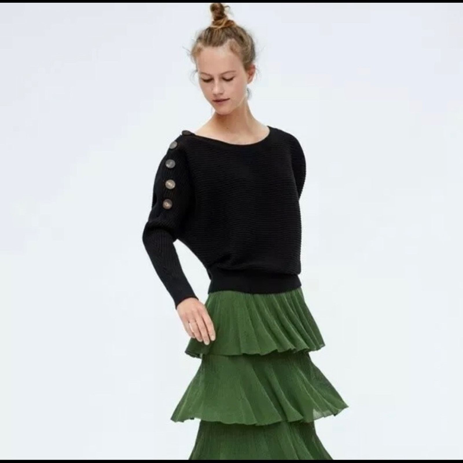Zara Zara black knit ribbed bat sleeve sweater size Small Size S / US 4 / IT 40 - 2 Thumbnail