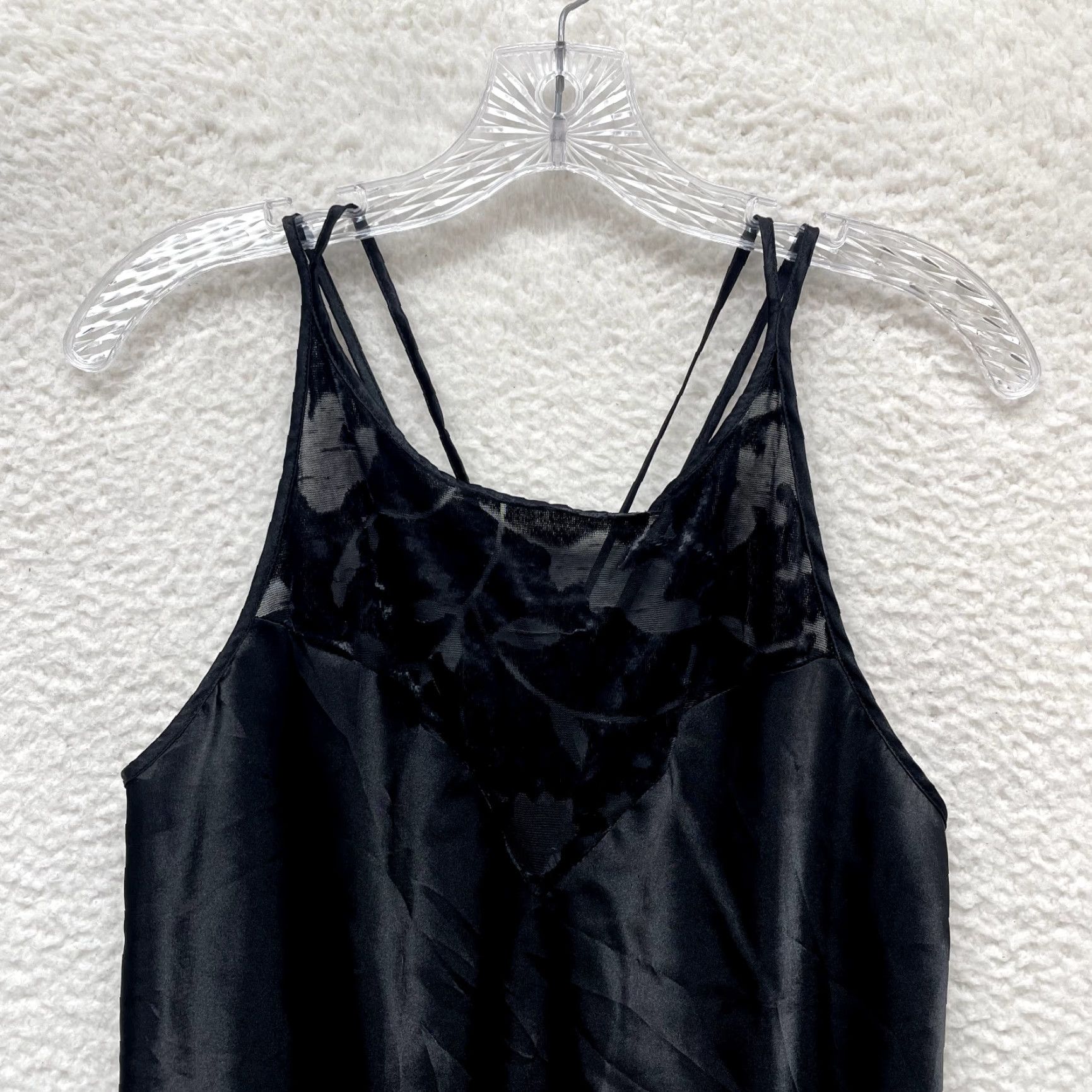 Vintage VINTAGE 90s Y2K Slip Dress Black Floral Satin Chemise Lingerie Large Size L / US 10 / IT 46 - 3 Thumbnail