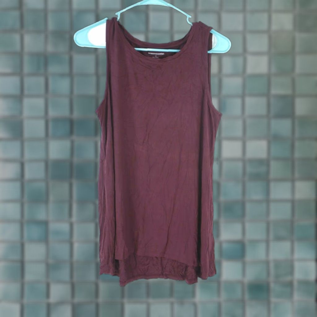 Essentials Essentials Solid Maroon Tank Top Womens Medium Sleeveless Round Neck Casual Size M / US 6-8 / IT 42-44 - 1 Thumbnail