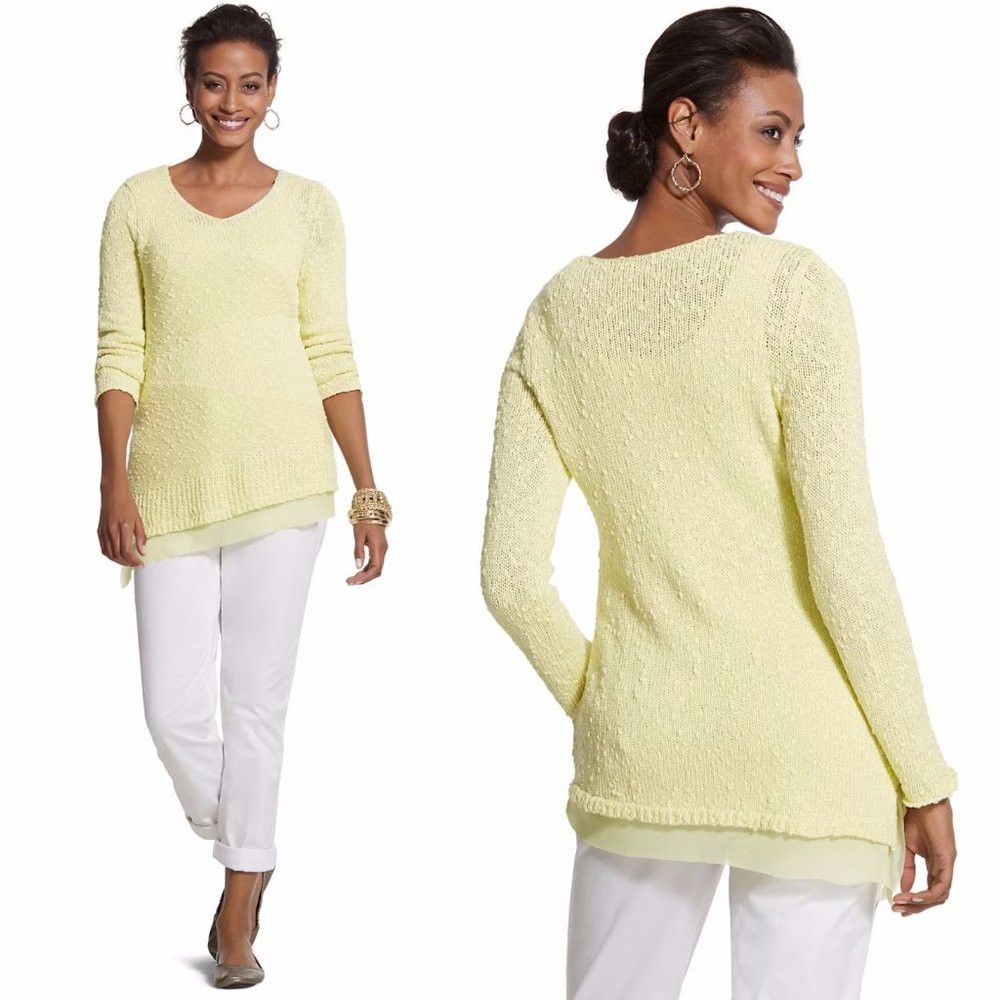Chicos Chico's Asymmetrical Hem Abby Pullover Yellow Cotton Sweate Size S / US 4 / IT 40 - 1 Thumbnail