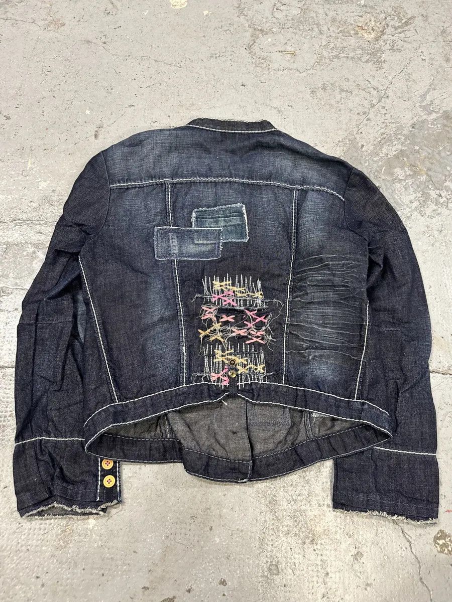 Marithe + Francois Girbaud 2000s Marithé + François Girbaud Navy Denim Distressed Jacket Size M / US 6-8 / IT 42-44 - 2 Thumbnail