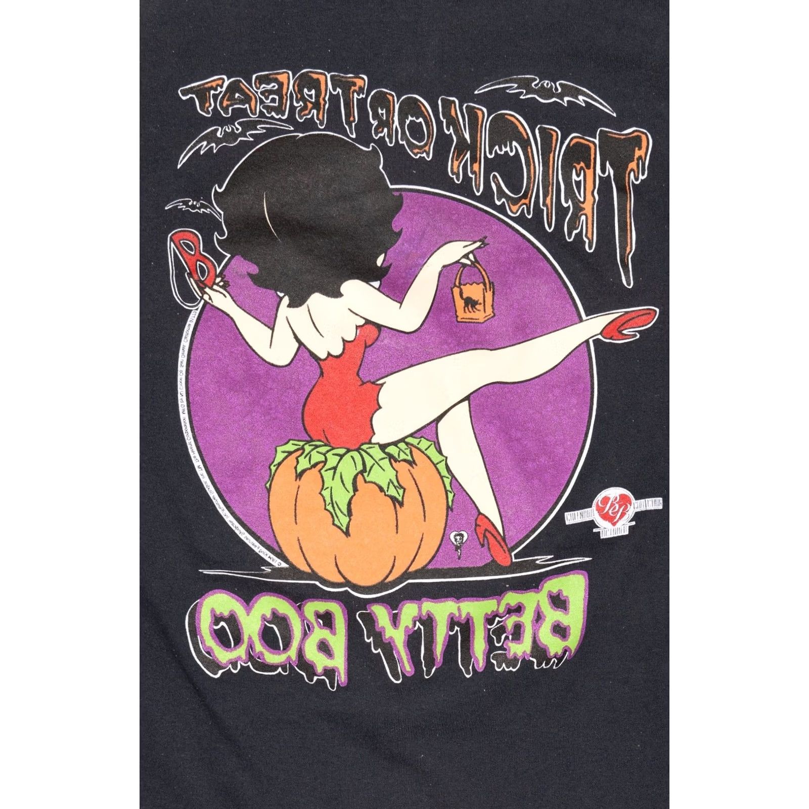 TEE JAYS Vintage Betty Boop Trick Or Treat Front/Back Halloween Sweatshirt Black 1990s XX-Large Tee Jays Womens Ladies Boys Girls Mens Size US XXL / EU 58 / 5 - 4 Thumbnail