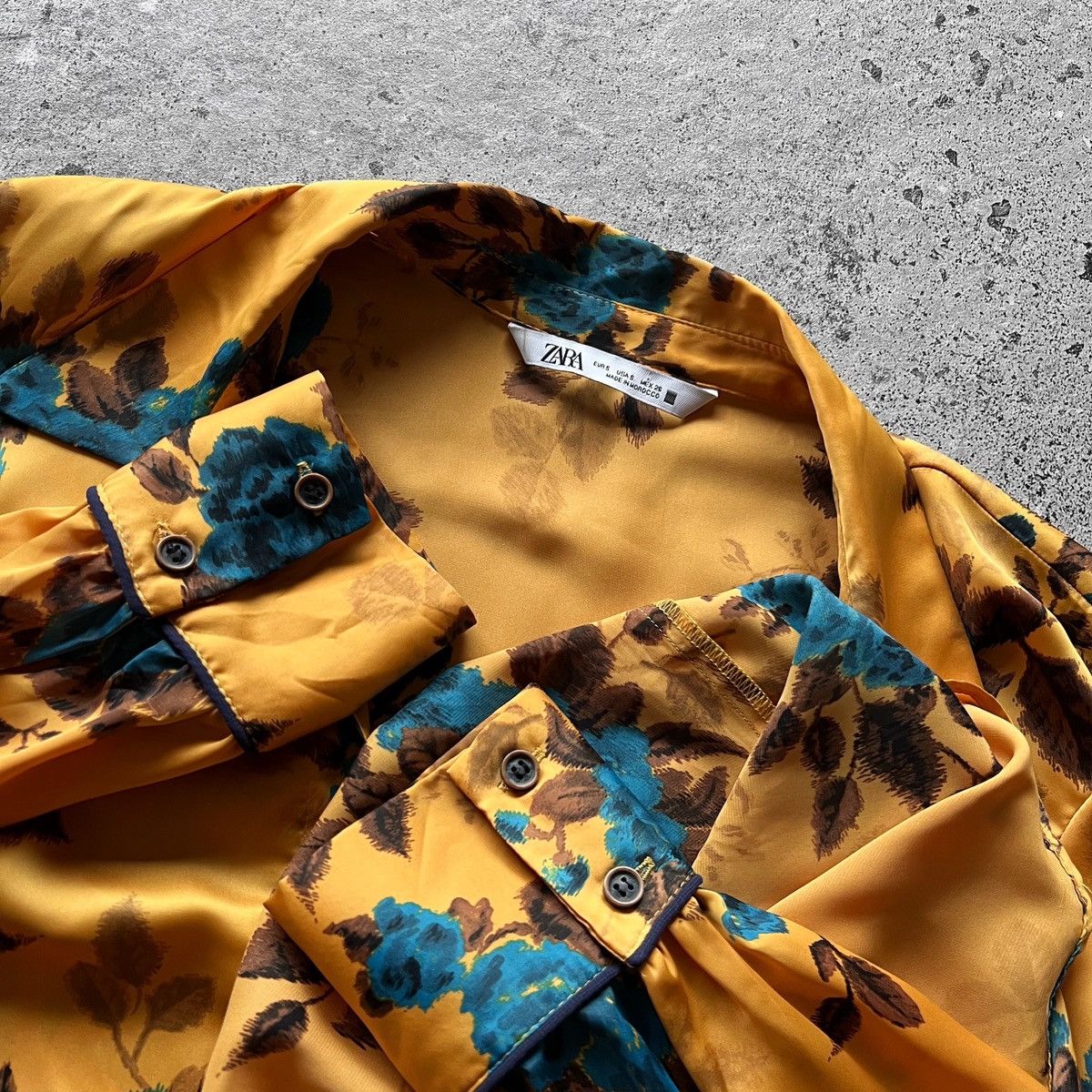 Designer × Zara Zara Women Floral Long Sleeve Blouse Yellow/Blue Lightweight Size S / US 4 / IT 40 - 4 Thumbnail