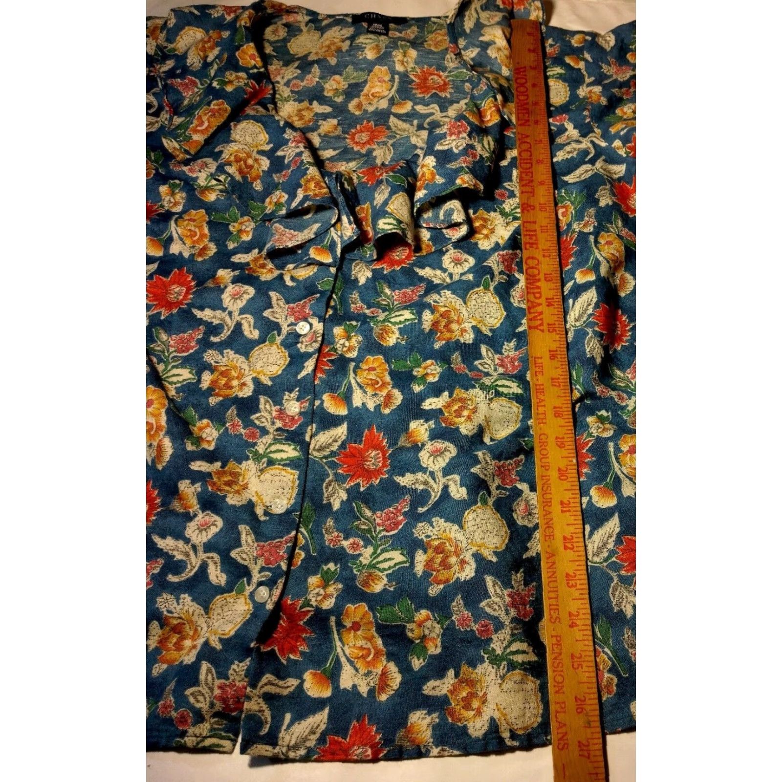Chaps Chaps Blouse Women 16W Blue Floral Linen Blend Ruffled Button Flutter Sleeve Size XXL / US 16-18 / IT 52-54 - 7 Thumbnail
