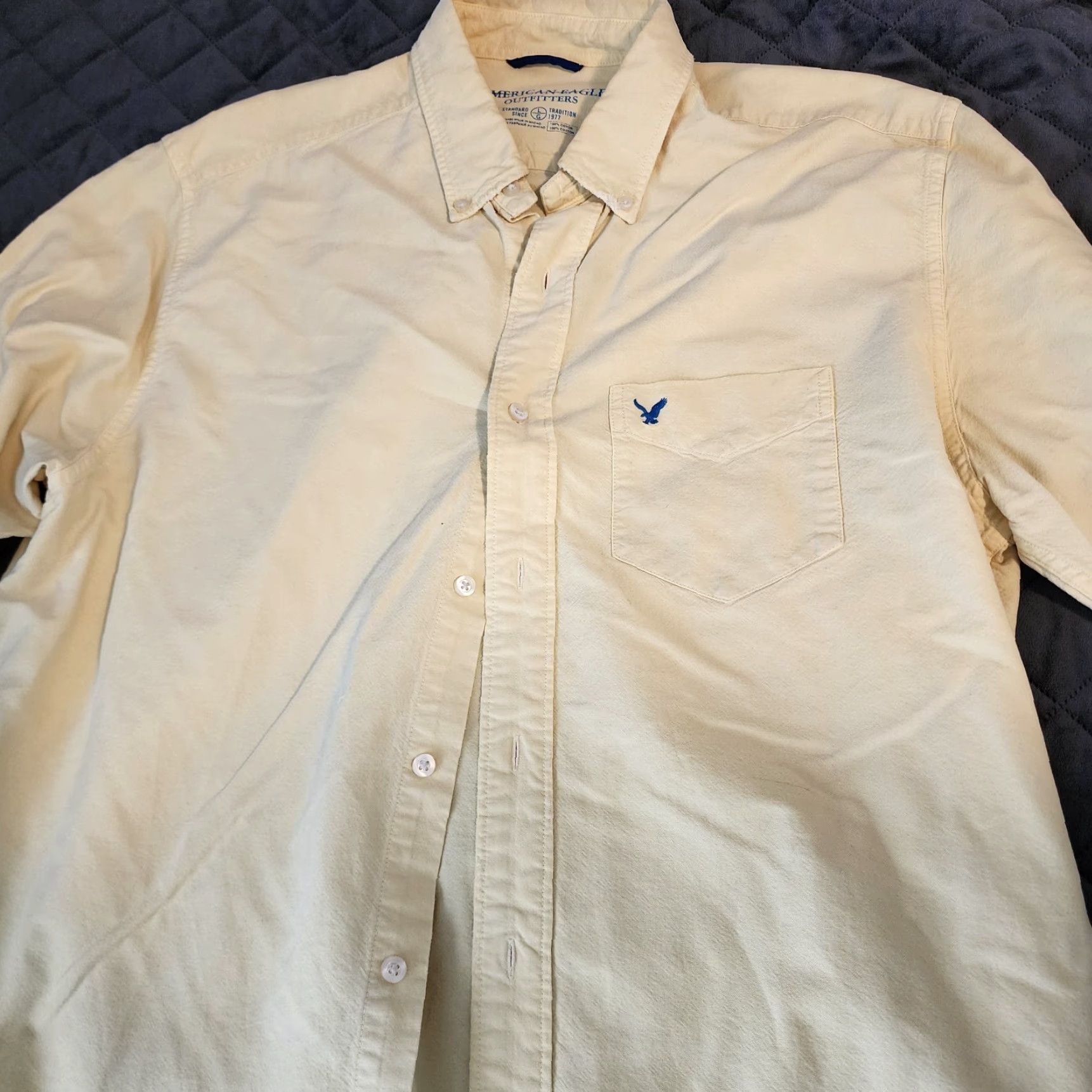American Eagle Outfitters American Eagle Outfitters Button-Up Shirt Mens Large Button Down Long Sleeve Yellow Solid Cotton Size US L / EU 52-54 / 3 - 3 Thumbnail