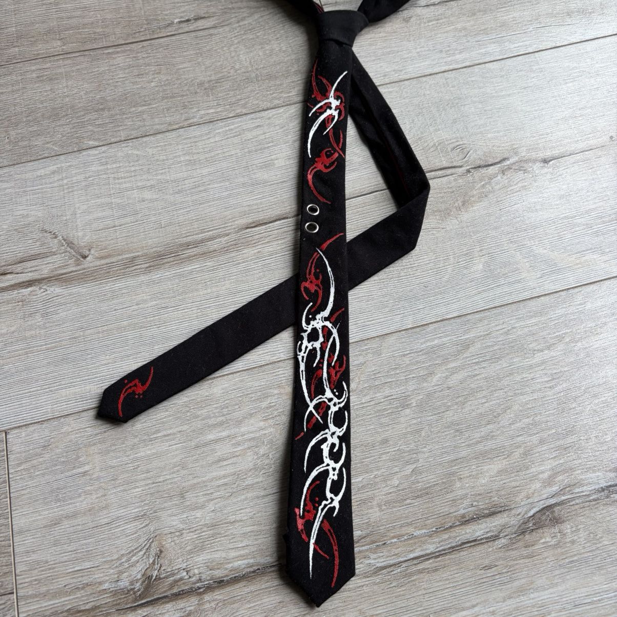 Tribal Streetwear Cybersigilism Tiny Custom Tie Handpainted Affliction Tribal Size ONE SIZE - 4 Thumbnail