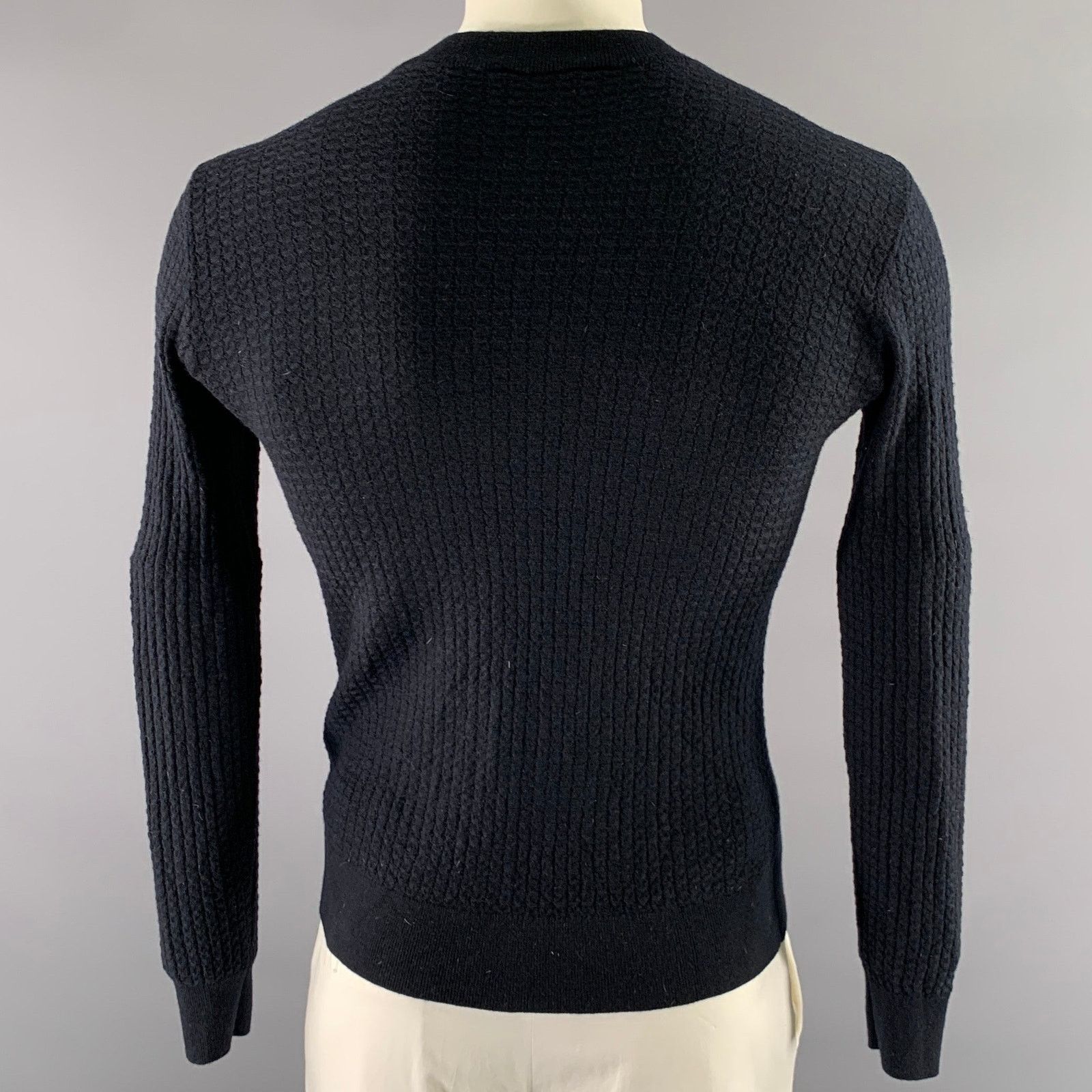Emporio Armani EMPORIO ARMANI XL Black Waffle Knit Wool Blend Crew-Neck Size US XL / EU 56 / 4 - 4 Thumbnail
