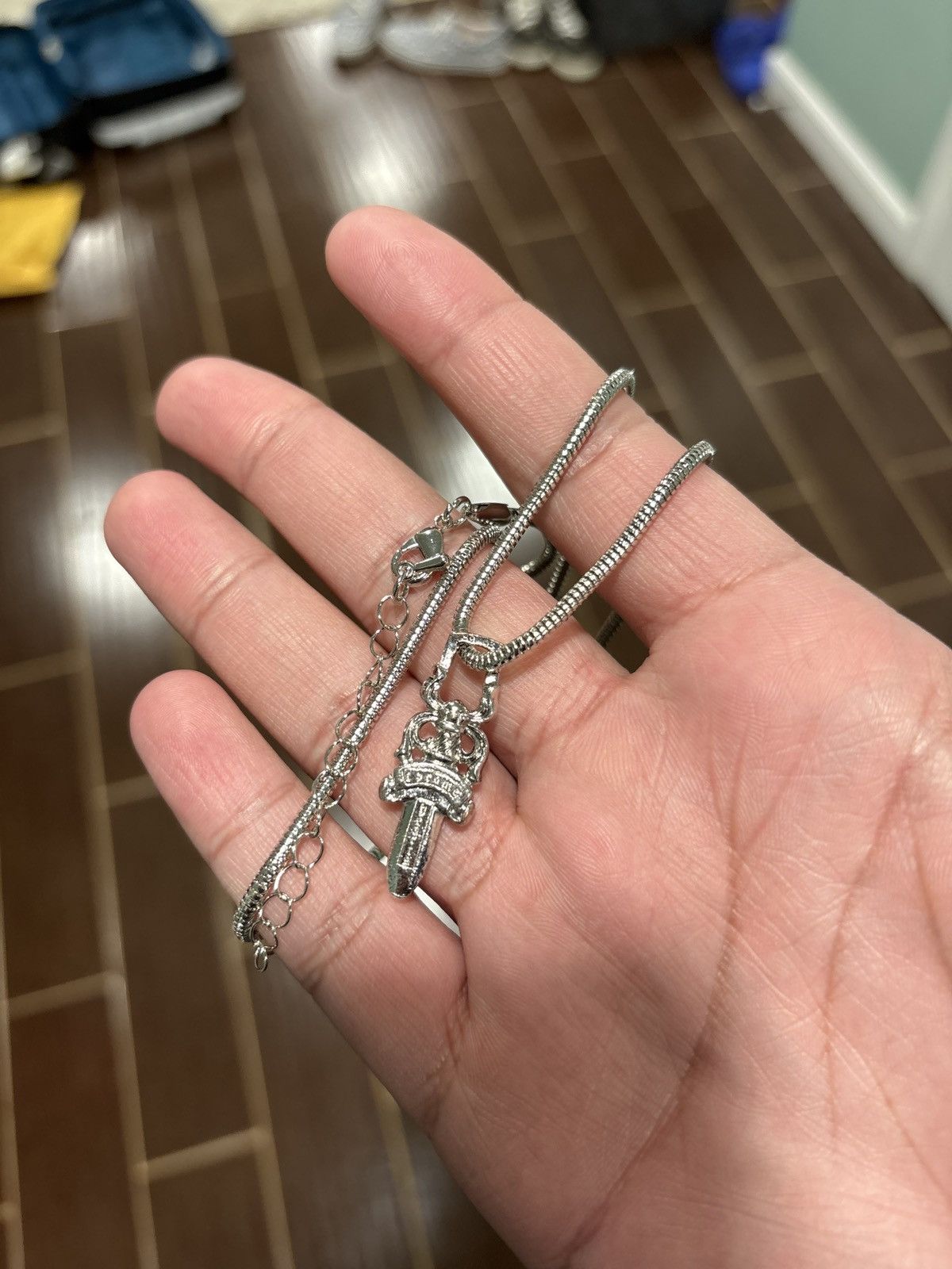Chrome Hearts Rhodium Dagger Zipper Pendant Necklace