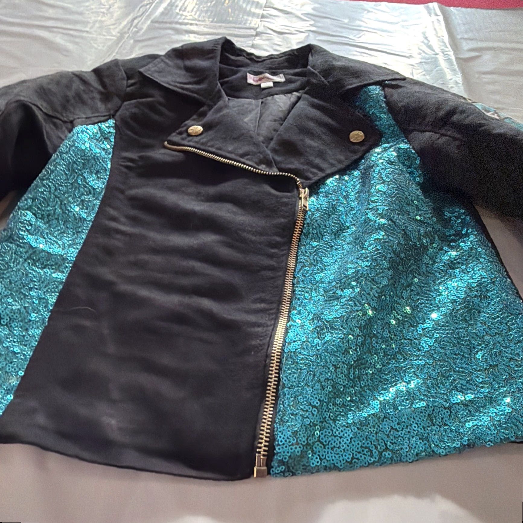 Disney Disney Descendants Uma Moto Black Aqua Gold Wicked Fierce Biker Jacket Womens S Size S / US 4 / IT 40 - 7 Thumbnail