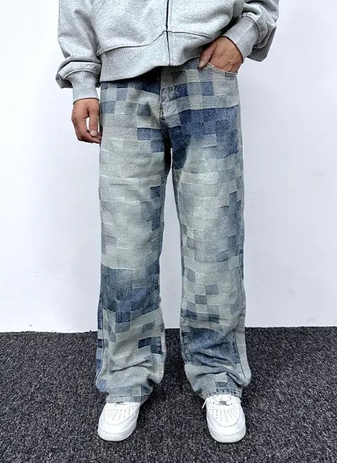 Japanese Brand Blue plaid jeans vintage style distressed Size US 32 / EU 48 - 2 Thumbnail