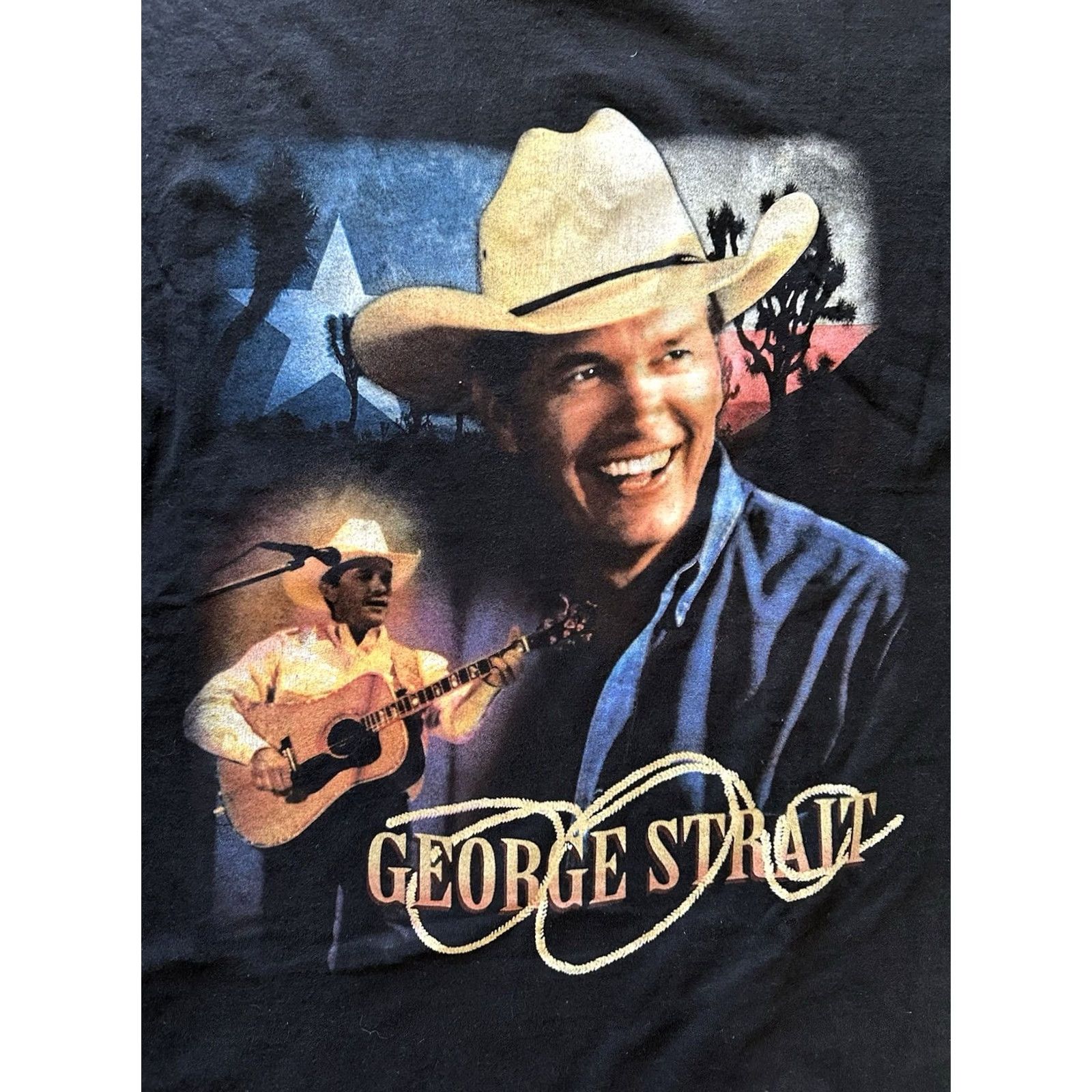 Gildan VINTAGE George Strait Tour Shirt 2XL Short Sleeve Crew Neck Cotton Black 90s Cowboy Music Festival Men T-Shirt George Strait Dynasty? Size US XXL / EU 58 / 5 - 3 Thumbnail