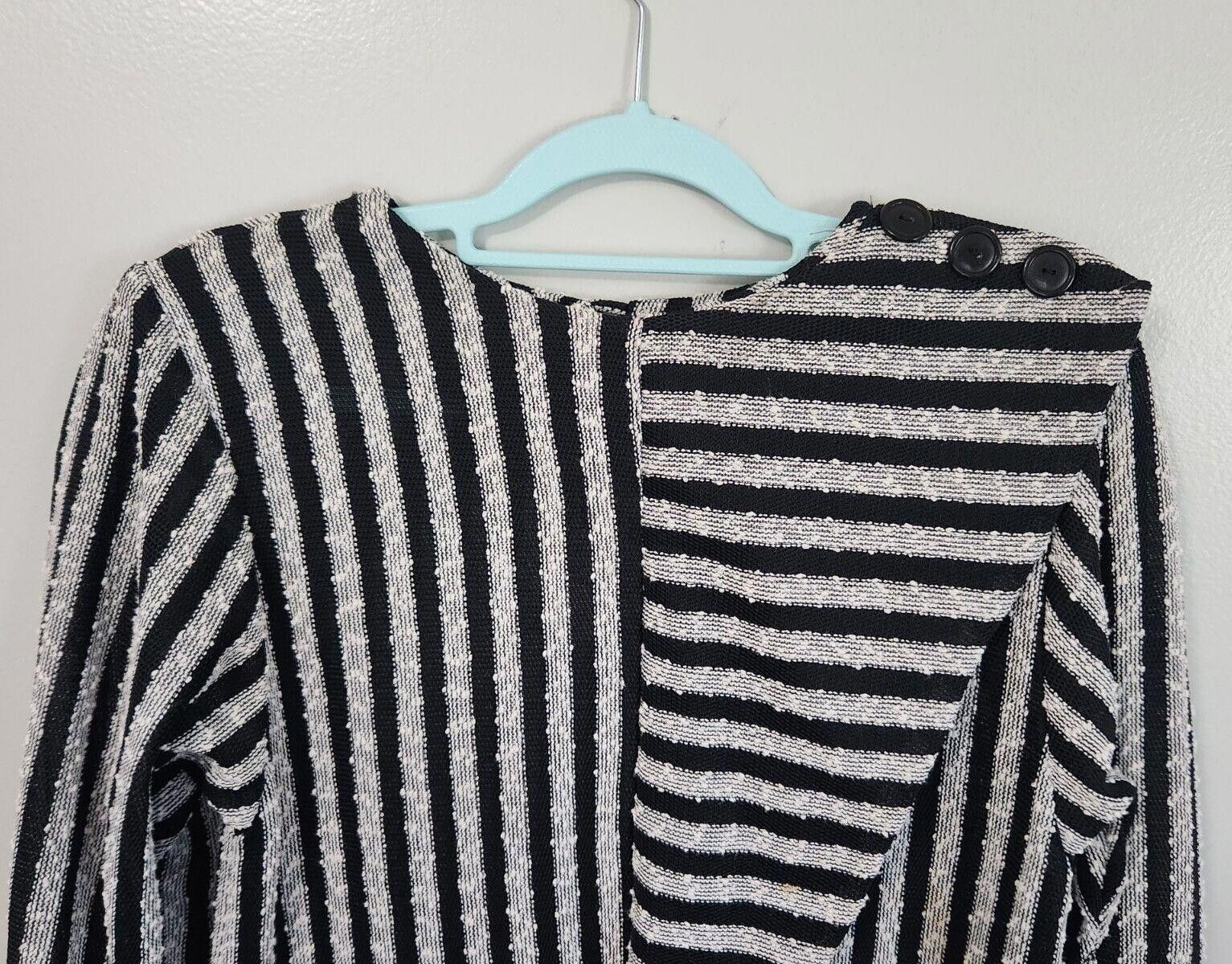 Designer Vintage Union Made Dress Black White Stripes 10 Sheath Knee Size L / US 10 / IT 46 - 3 Thumbnail