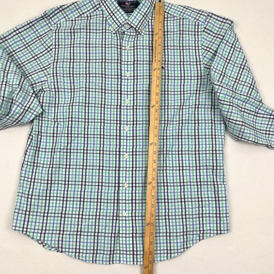 Vineyard Vines Vineyard Vines Whale Shirt Mens L Green White Blue Plaid Button-Up Dress Prep Shirt Size 42R - 5 Thumbnail