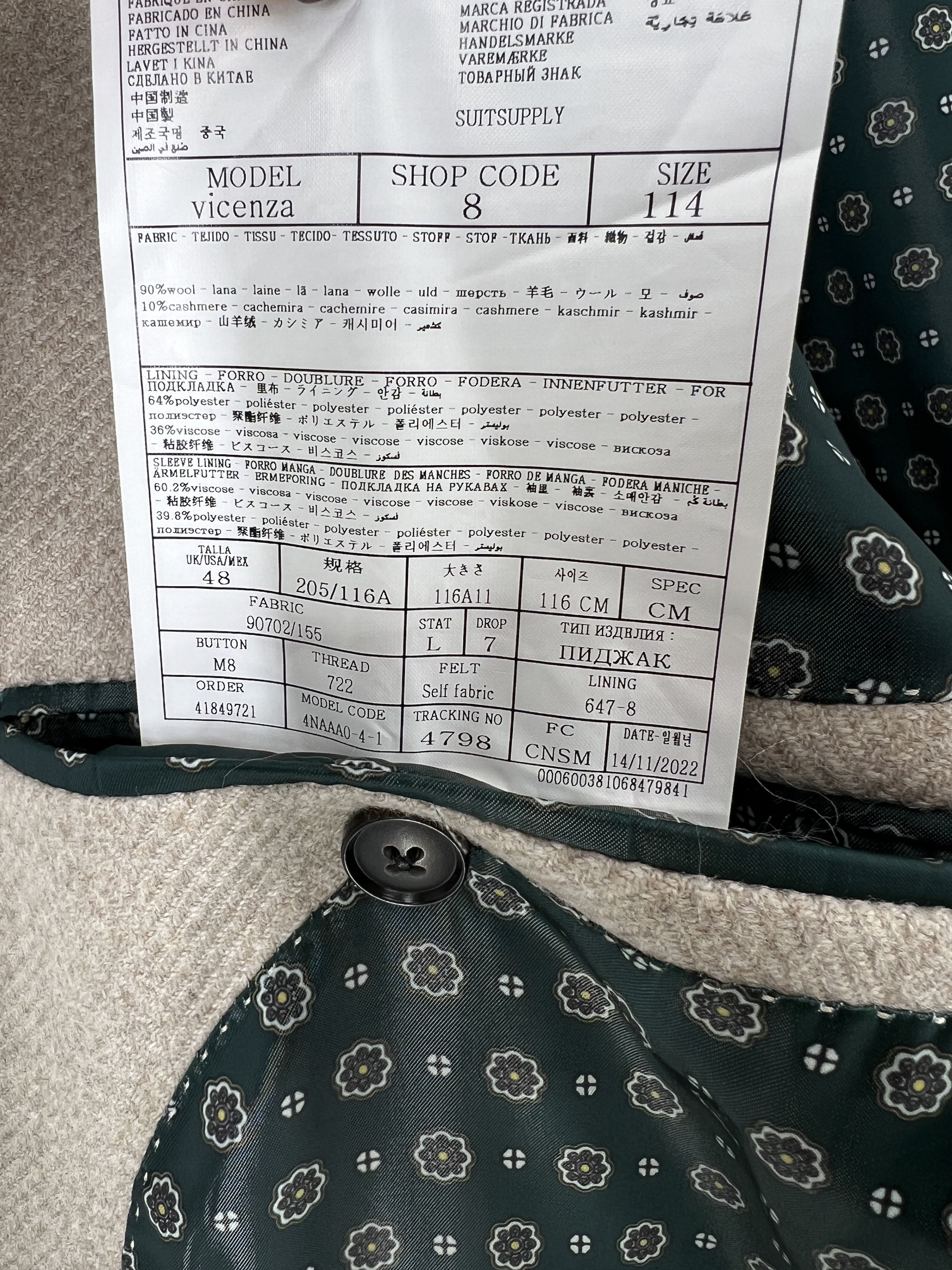 Suitsupply Vicenza Wool Cashmere Coat Jacket Overcoat Size UK/US:48R Size US M / EU 48-50 / 2 - 5 Thumbnail