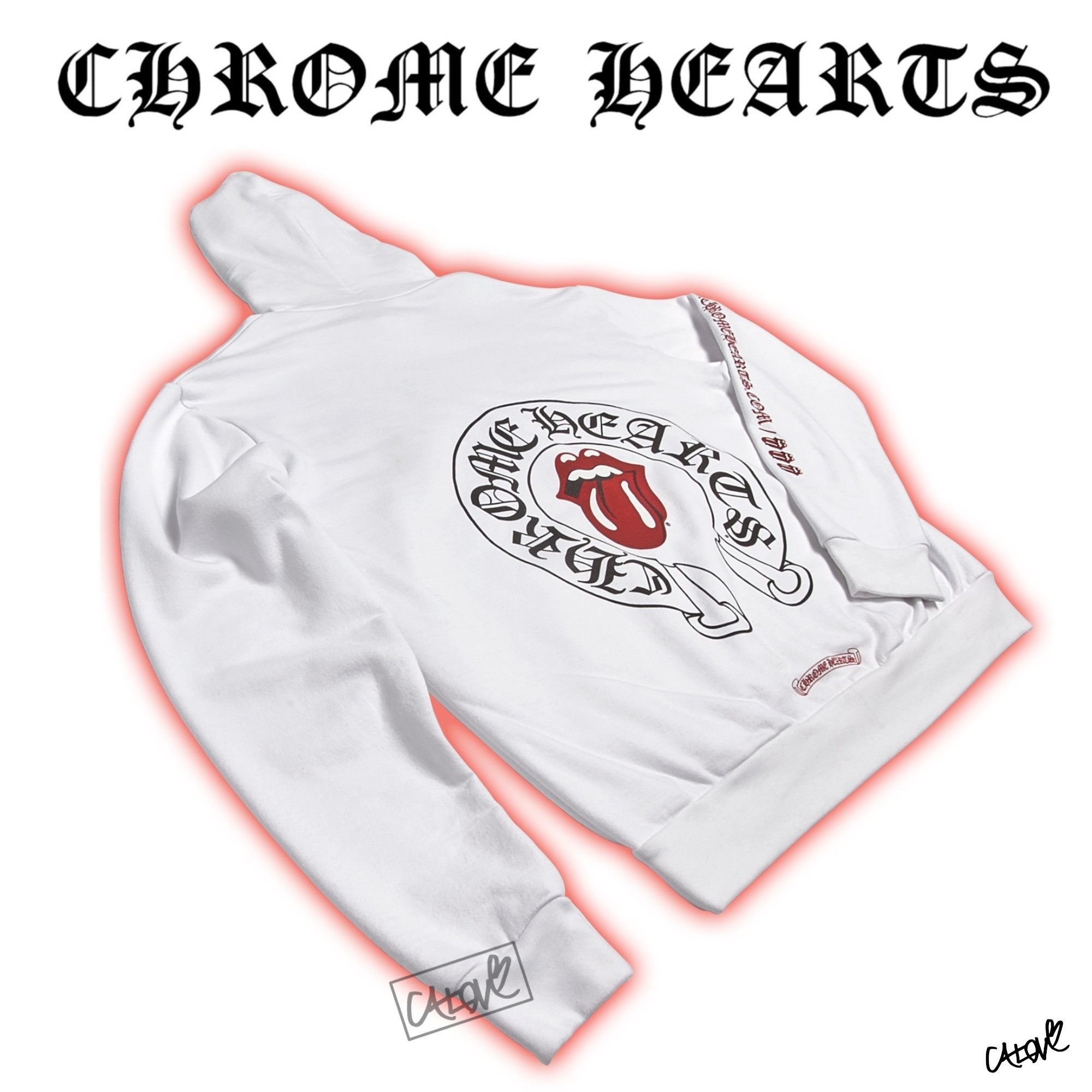 image of Chrome Hearts 'lip & Tongue' Hoodie in White, Men's (Size Medium)
