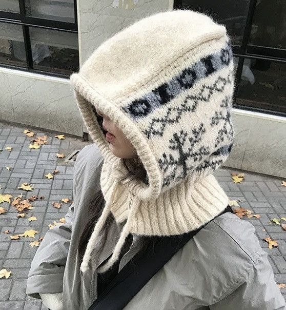 Japanese Brand Outdoor retro vintage y2k snowflake knit hooded cowl scarf Size ONE SIZE - 3 Thumbnail