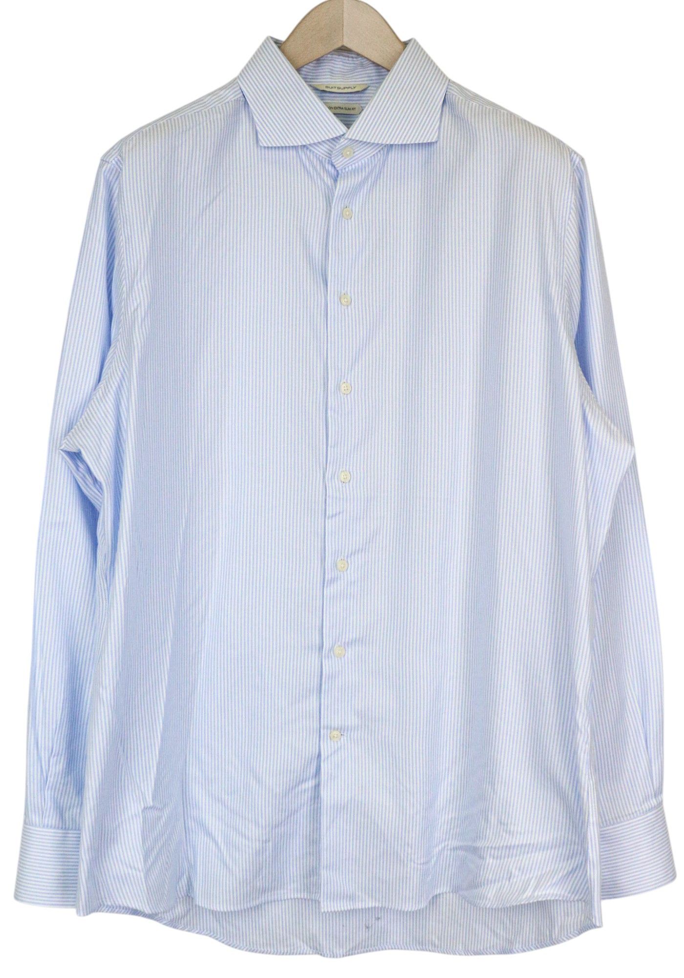 Suitsupply TRY ON XS 45/17 3/4 Blue Pinstriped Shirt 86602 Size 44R - 1 Thumbnail