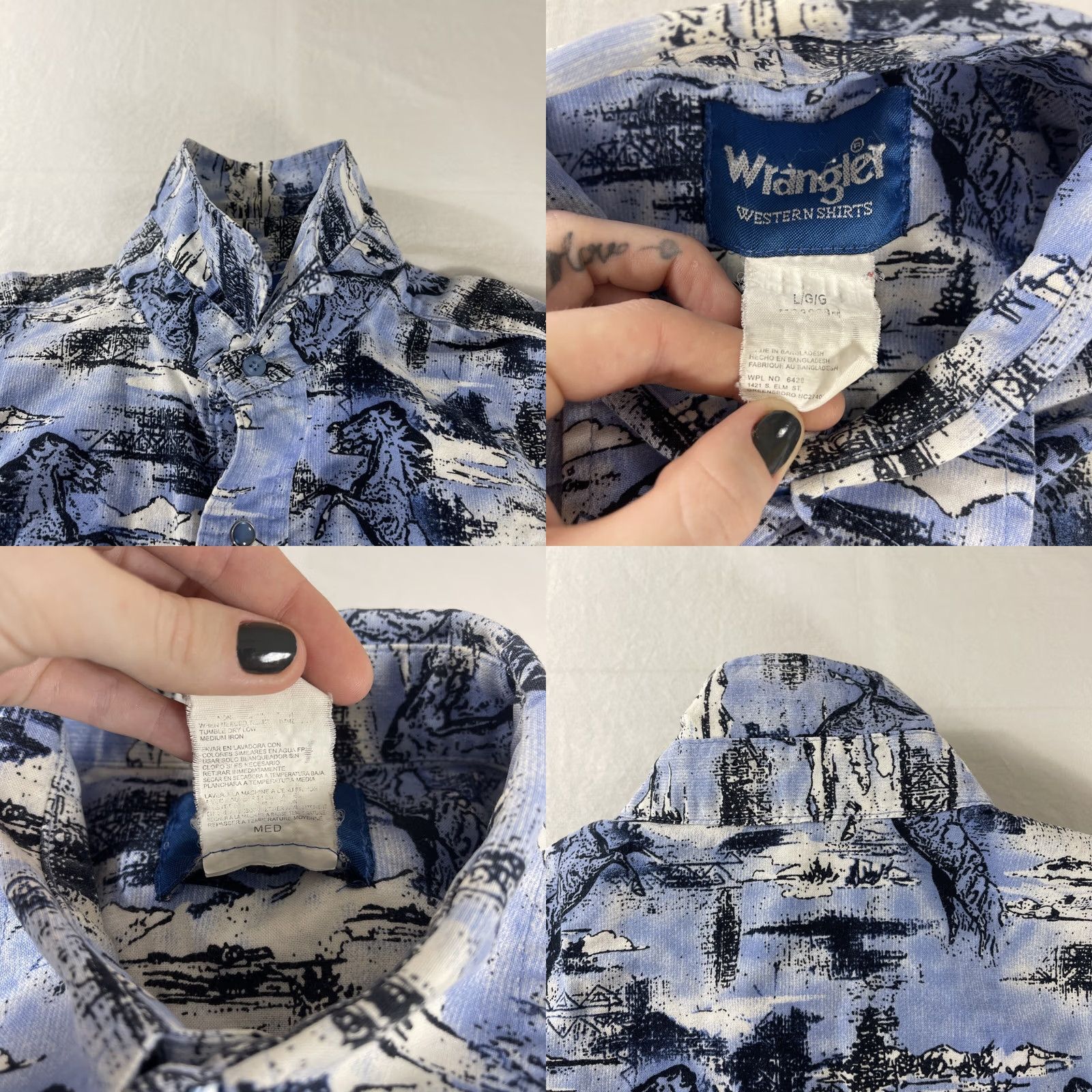 Wrangler VINTAGE Wrangler L Western Shirt Pearl Snap Button Horses AOP Short Sleeve 90s Size US L / EU 52-54 / 3 - 9 Thumbnail
