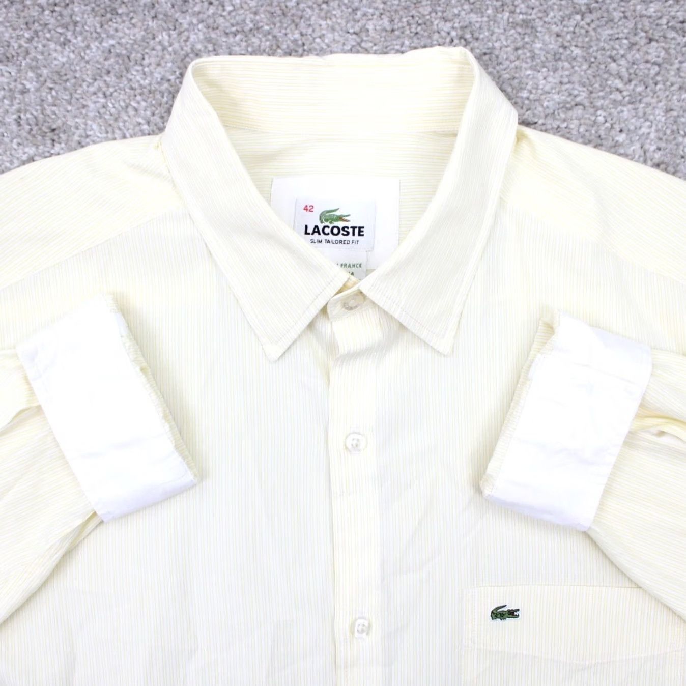 Lacoste Lacoste Button-Up Shirt Mens 42 Yellow Cotton Long Sleeve Collared L/S Poplin Plaid Classic Preppy Sportswear Size US XL / EU 56 / 4 - 2 Thumbnail